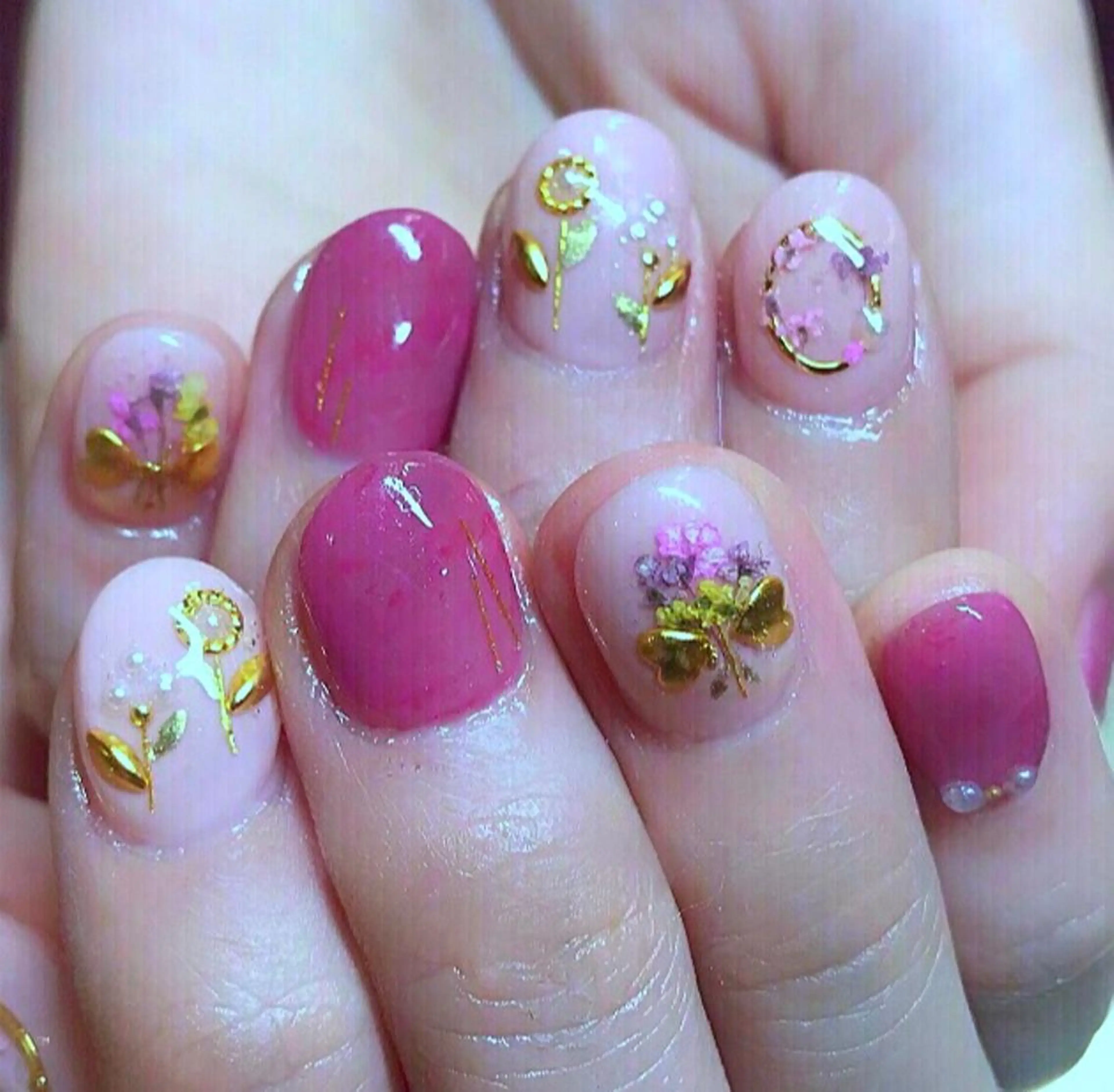 ショート ネイル フラワーネイル ピンク nail&eye Aoのマツエク・マツパデザイン