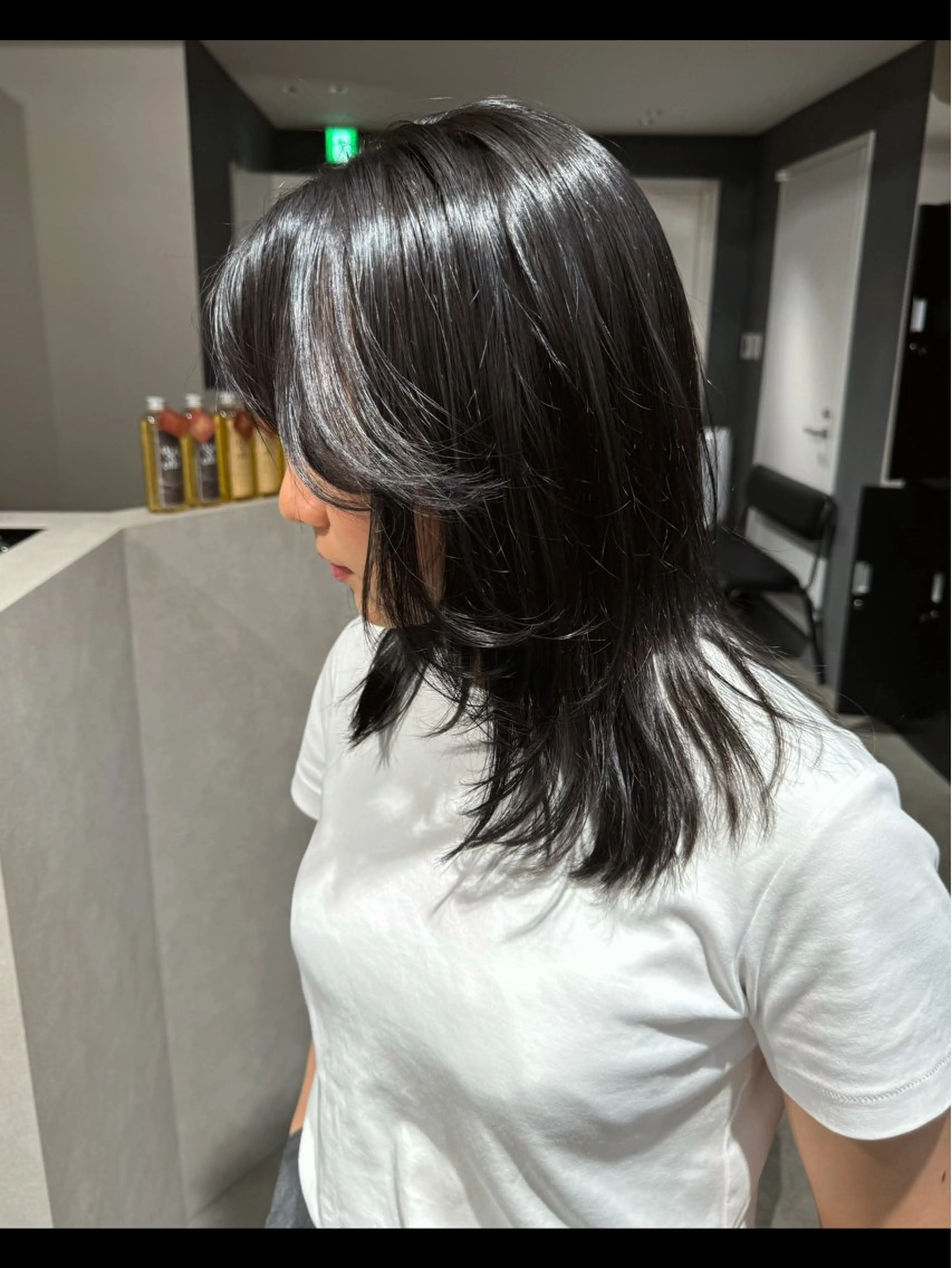 カラー 黒髪 ブルーカラー ブルーブラック レイヤー/ハイトーン ヒガシサヨのヘアスタイル