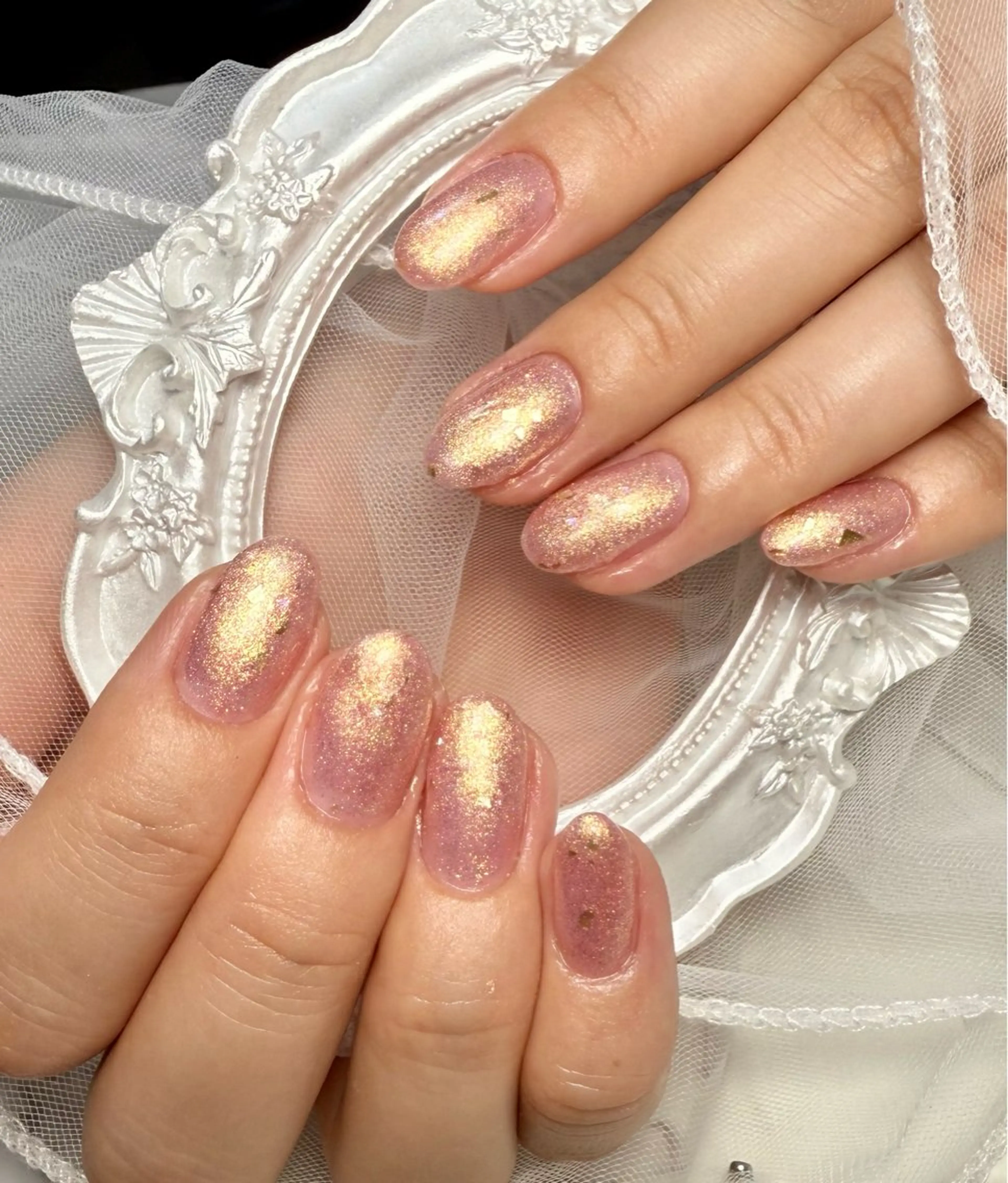 ネイル アートネイル フレンチネイル ガラスフレンチ 氷ネイル・うるうるネイル キラキラネイル M.N_ nailのネイルデザイン