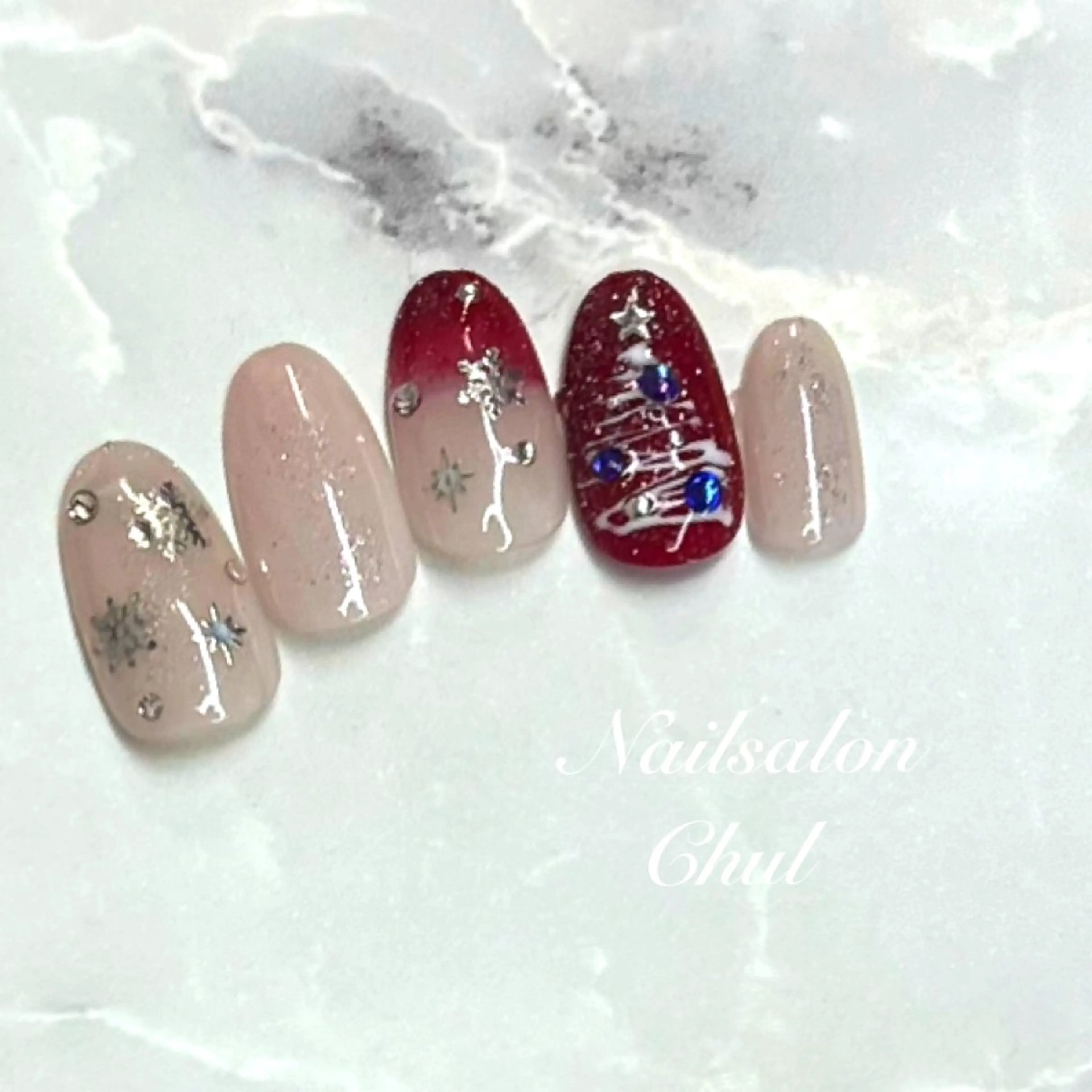 ネイル フラッシュネイル 冬ネイル クリスマス ハンドネイル ネイルサロン チュルのネイルデザイン