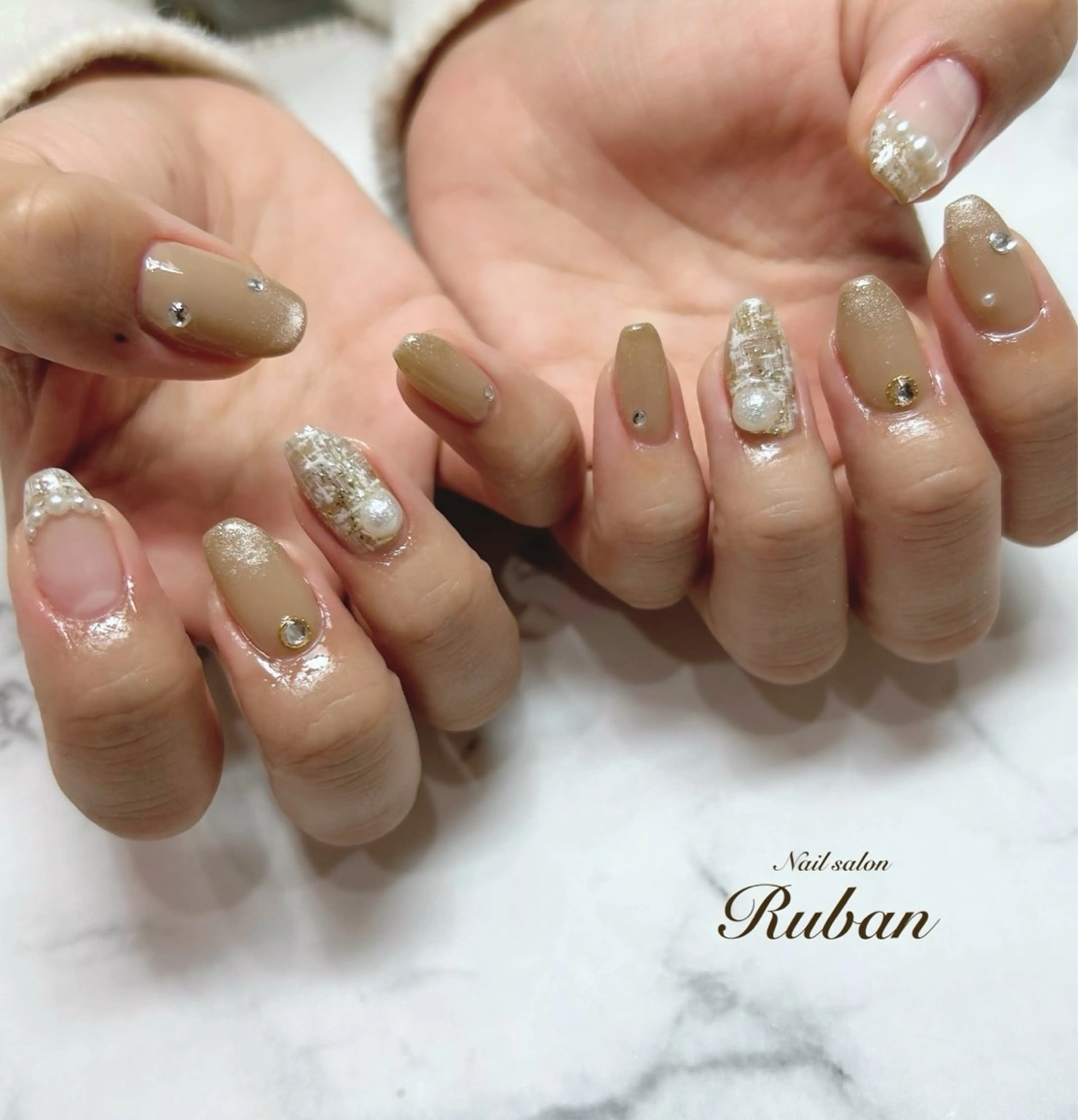 ネイル アートネイル 長さ出し 持ち込み ツイードネイル Nail salon Ruban所属・Nail salon Rubanのネイルデザイン