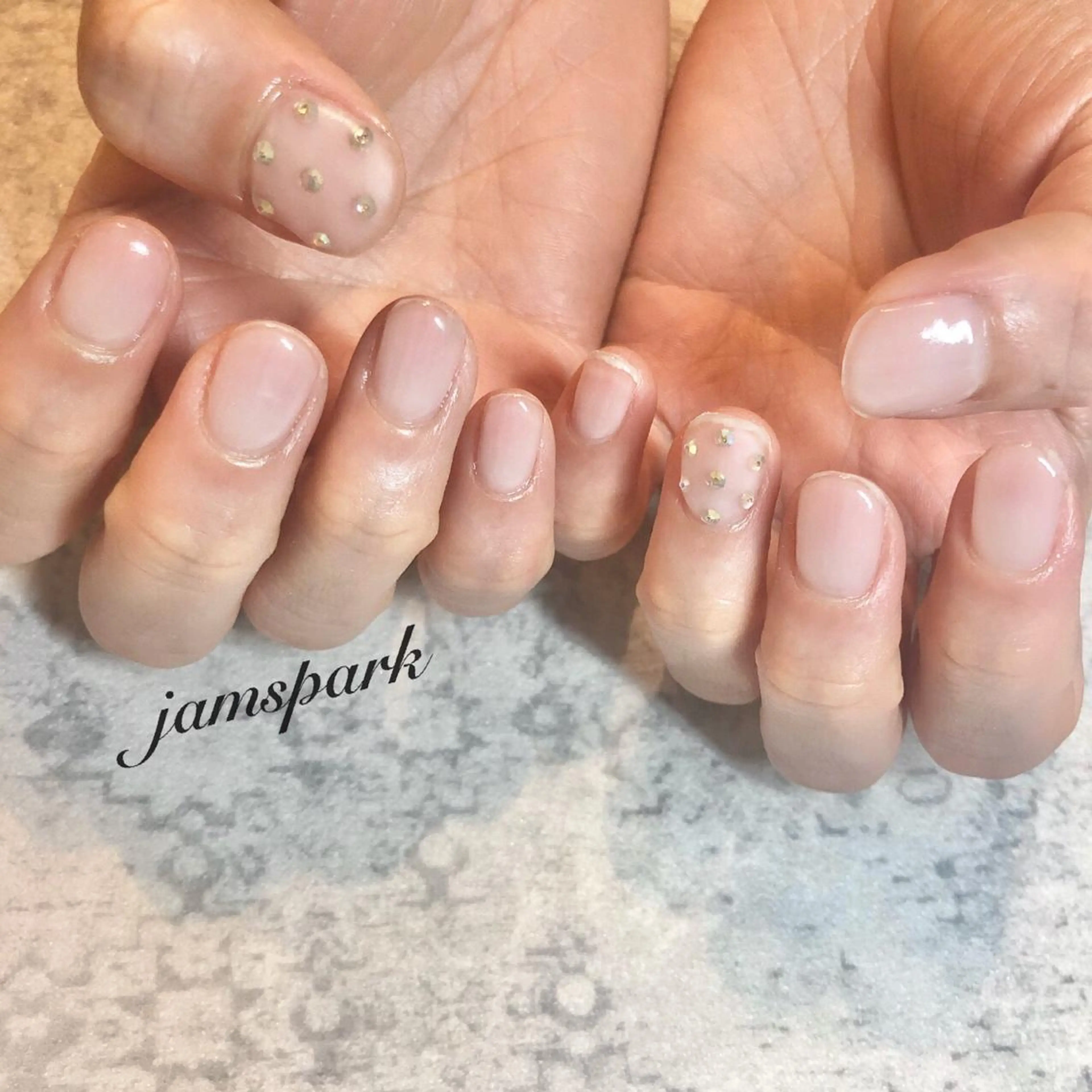 ネイル アートネイル クリアネイル ドット 入学式 ジェルネイル ハンドネイル jamspark ✨のネイルデザイン