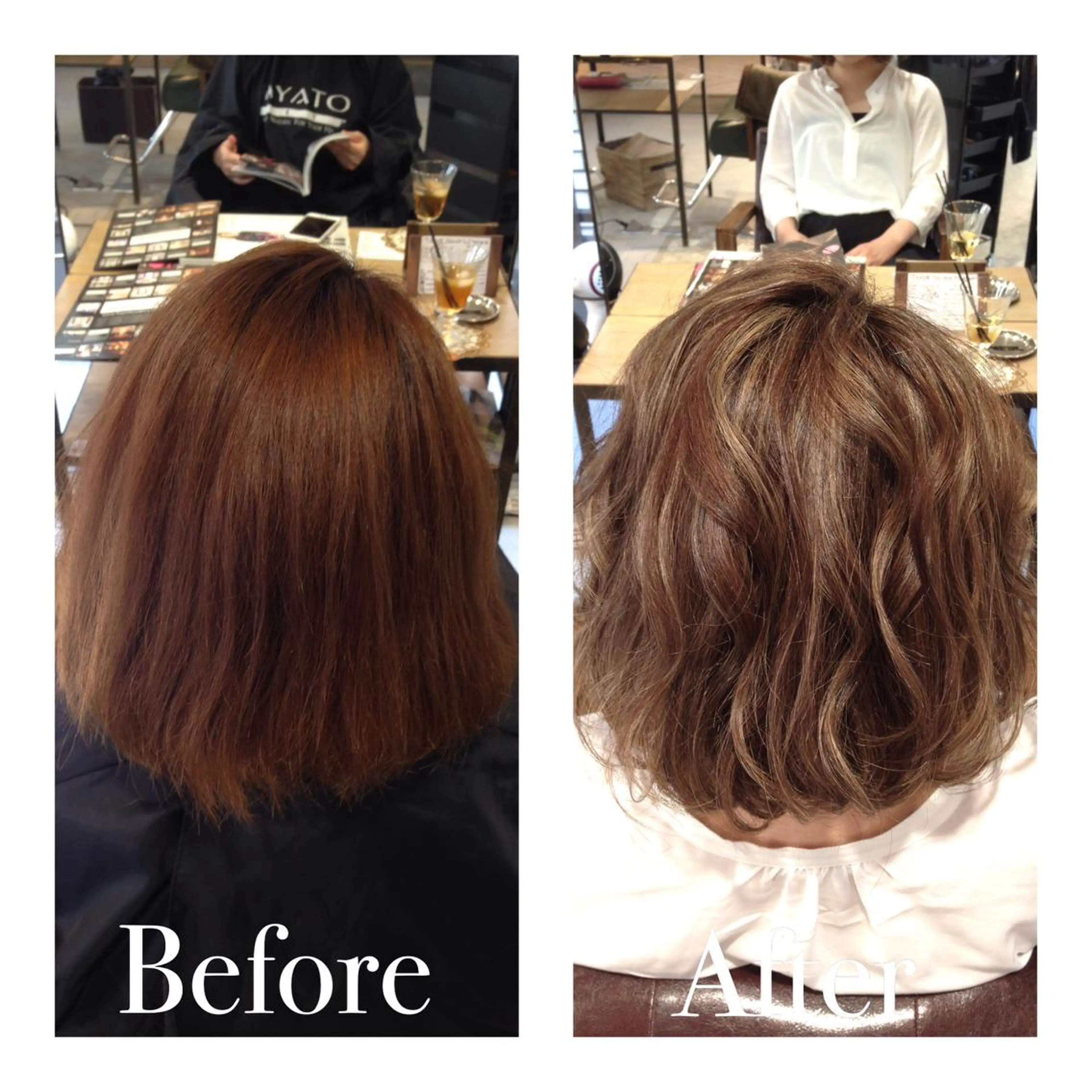 ショート ミディアム セミロング カラー パーマ アオガミ （前髪顔周りカット）のヘアスタイル