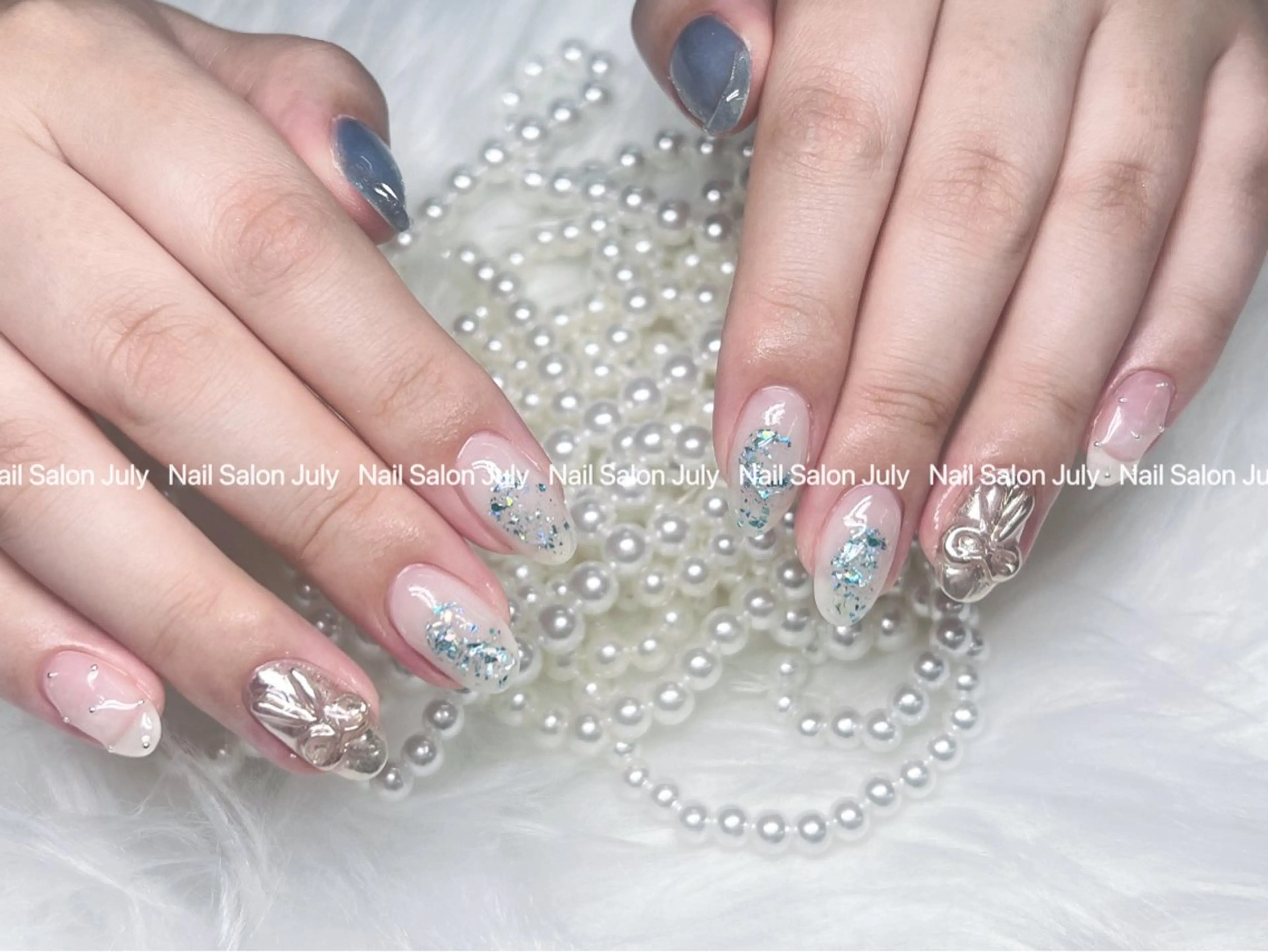 ネイル アートネイル オーロラネイル ジェルネイル ガーリー キラキラネイル ハンドネイル July モモのネイルデザイン