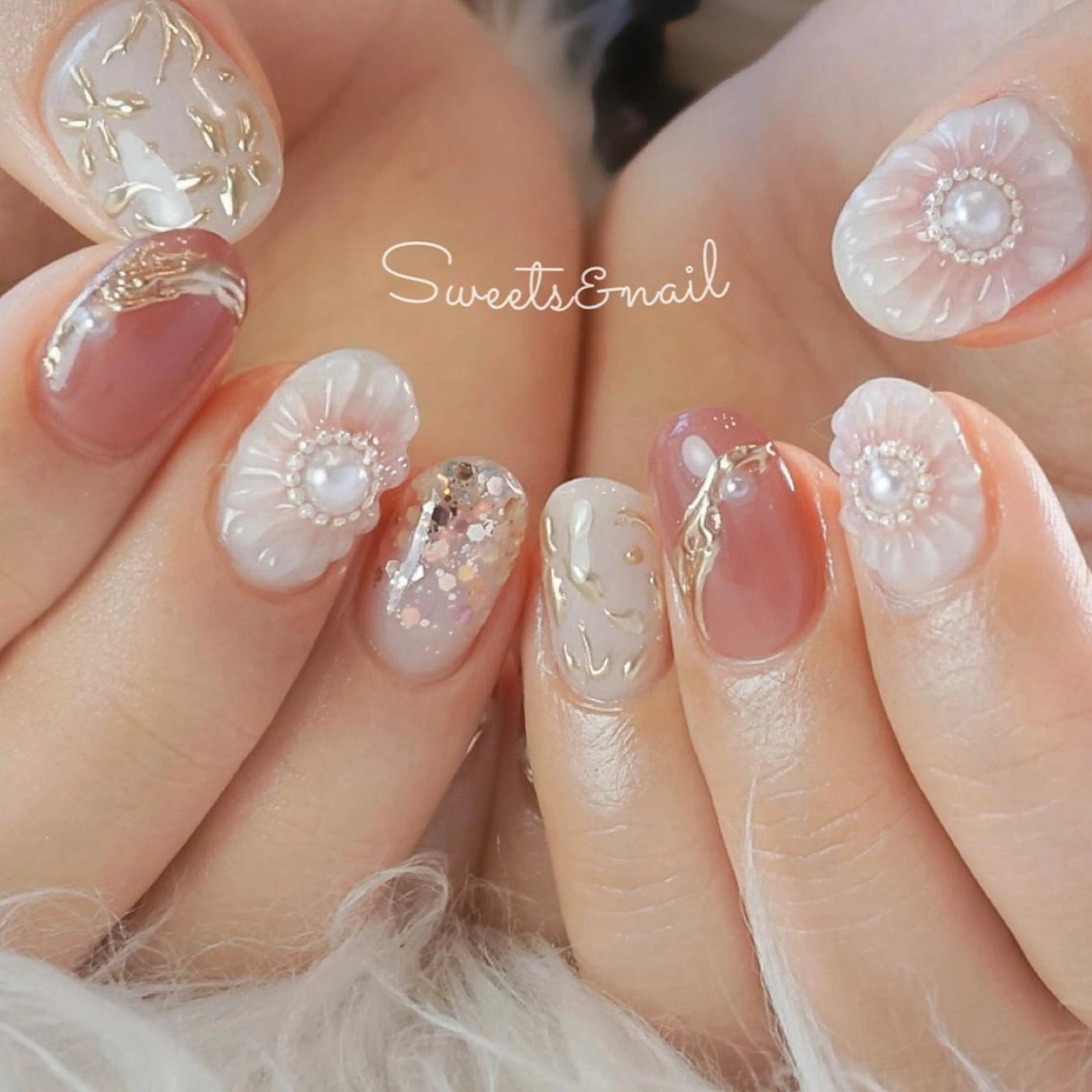 ネイル フラワーネイル ジェルネイル ミラーネイル ニュアンスネイル ピンク Sweets＆ nail みなこのネイルデザイン