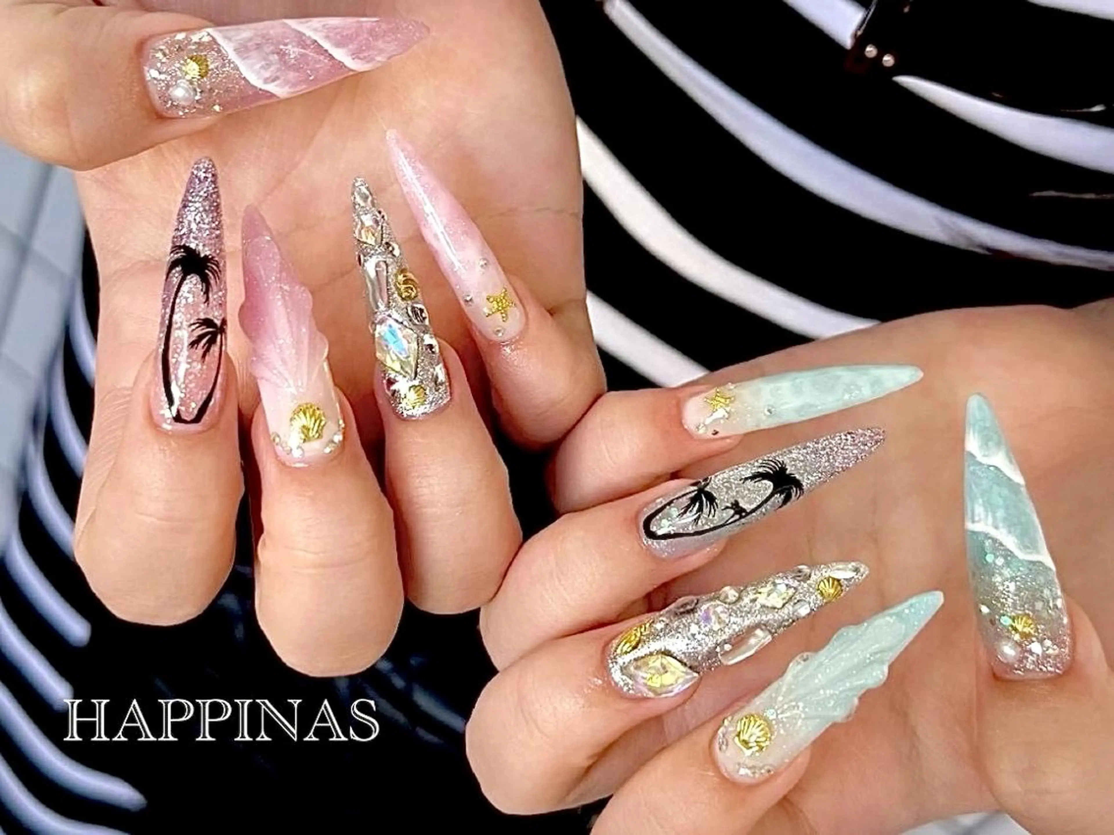 ネイル スカルプネイル 夏ネイル ハンドネイル HAPPINAS ののかのネイルデザイン