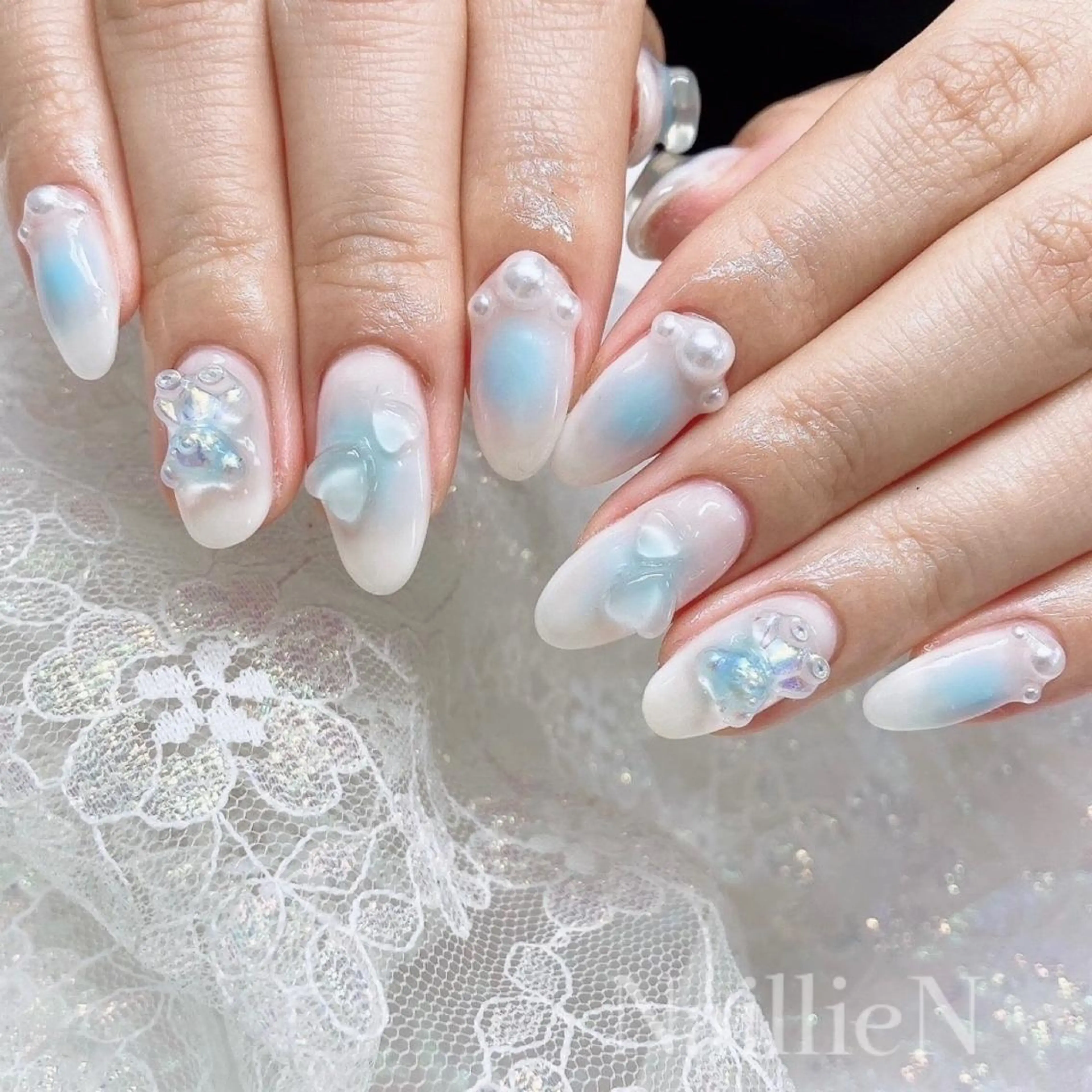 ネイル ブルー チークネイル ハンドネイル Nail lieNのネイルデザイン
