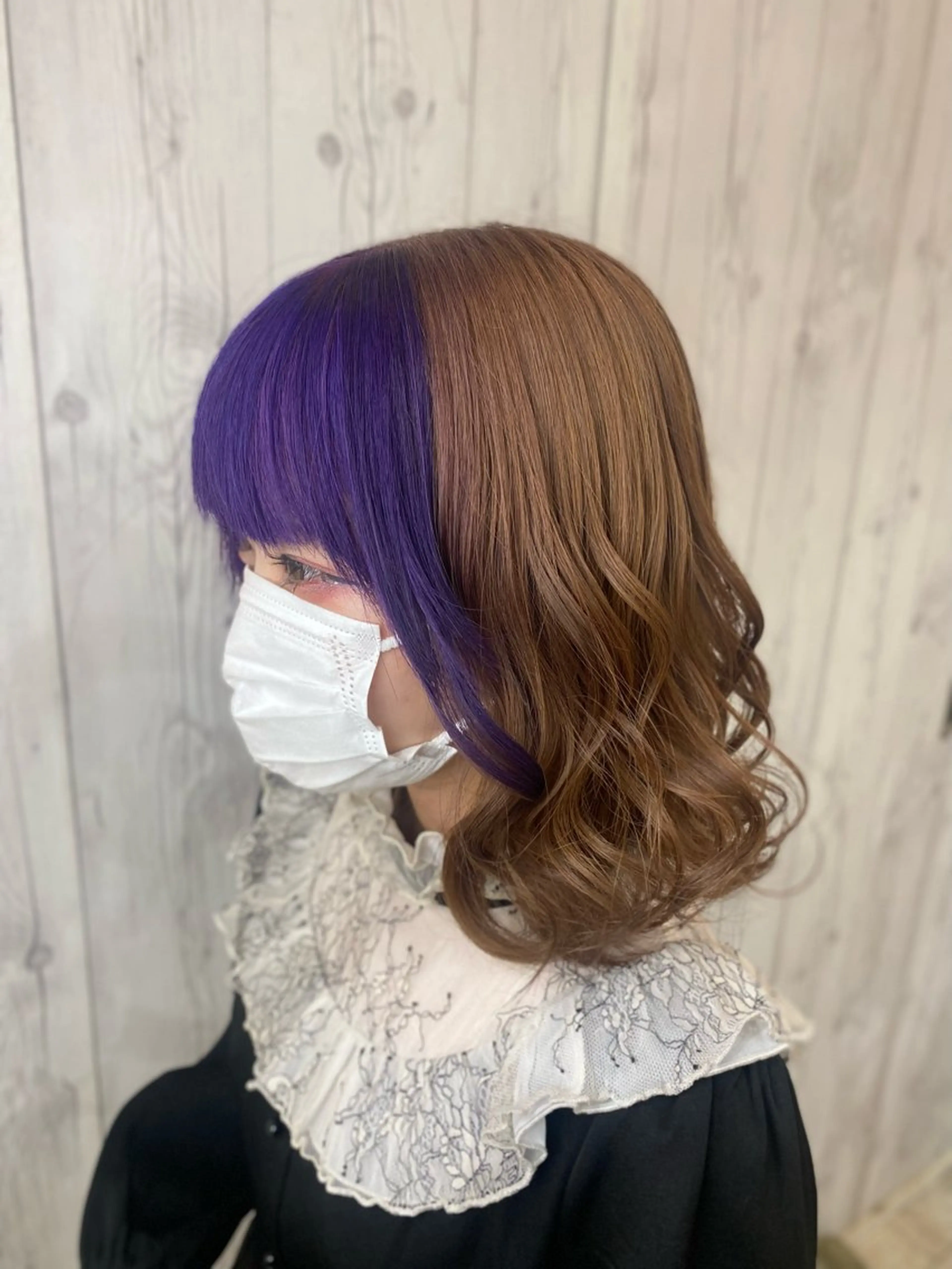 ミディアム ミストバング パープルカラー ヘアカラー ゆぴ☾‪/推しカラー /ハイトーンのヘアスタイル