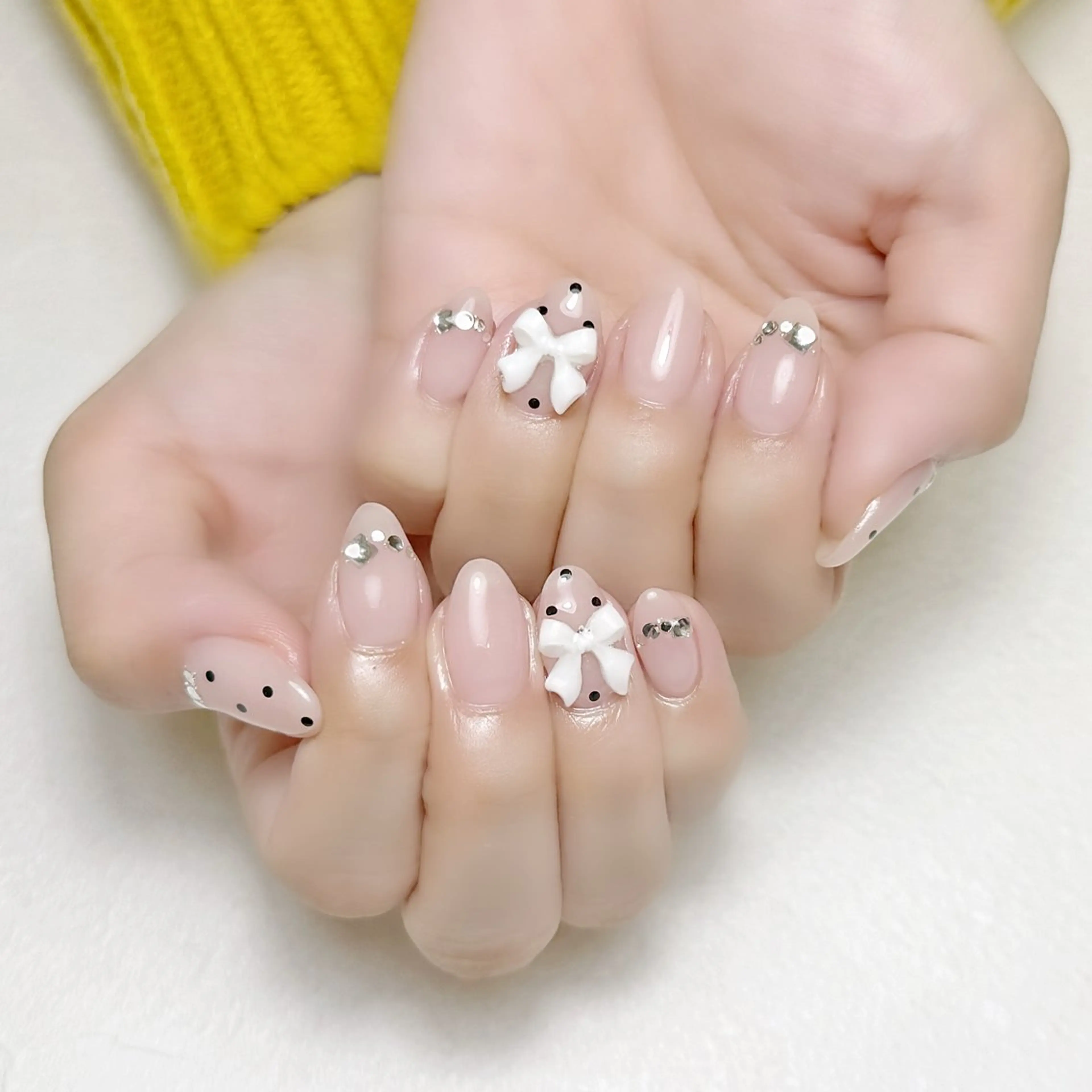 ネイル ドット ガーリー ピンク リボン rouse nail RISATOのネイルデザイン