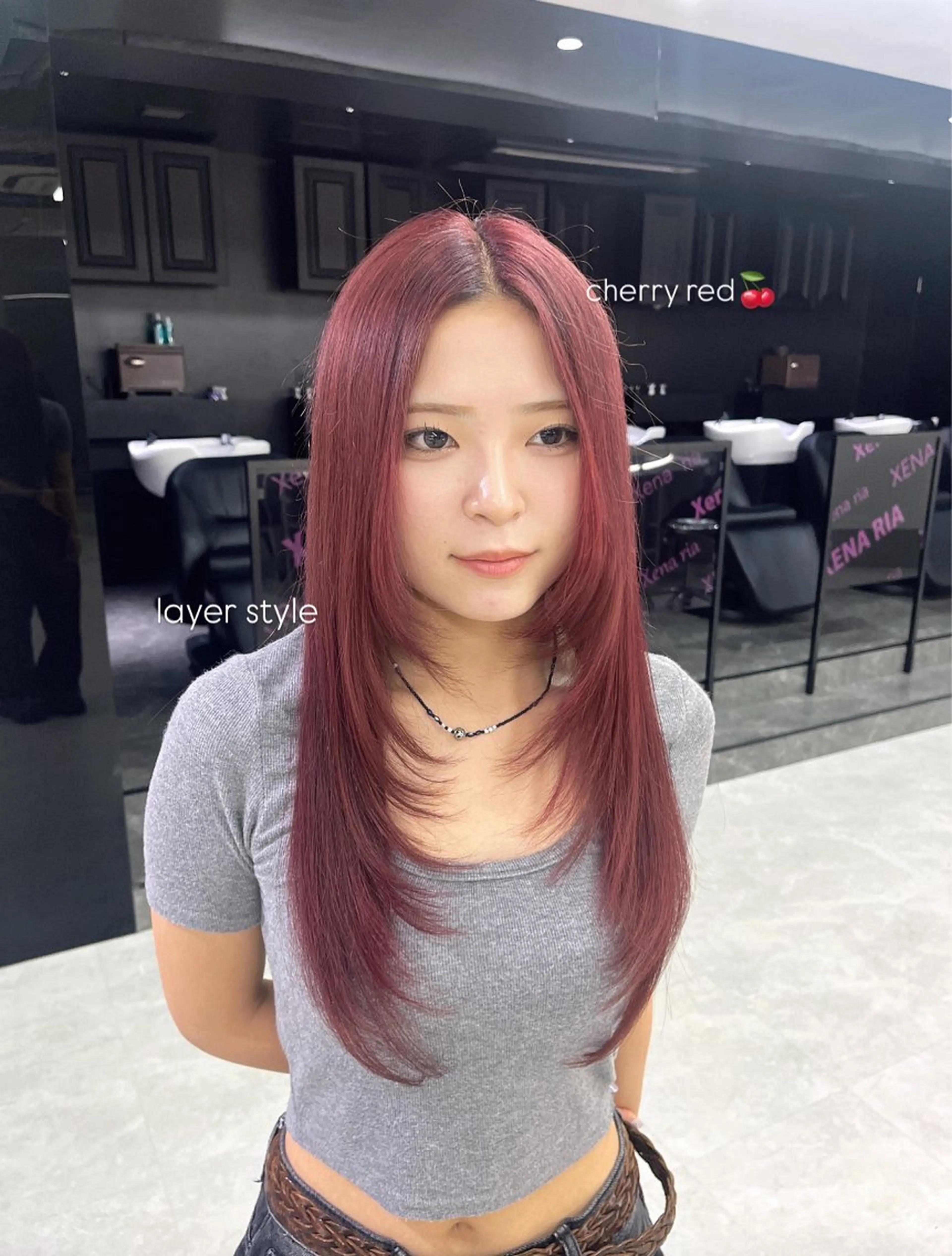 カラー レッドカラー ririka /ブリーチカラーのヘアスタイル