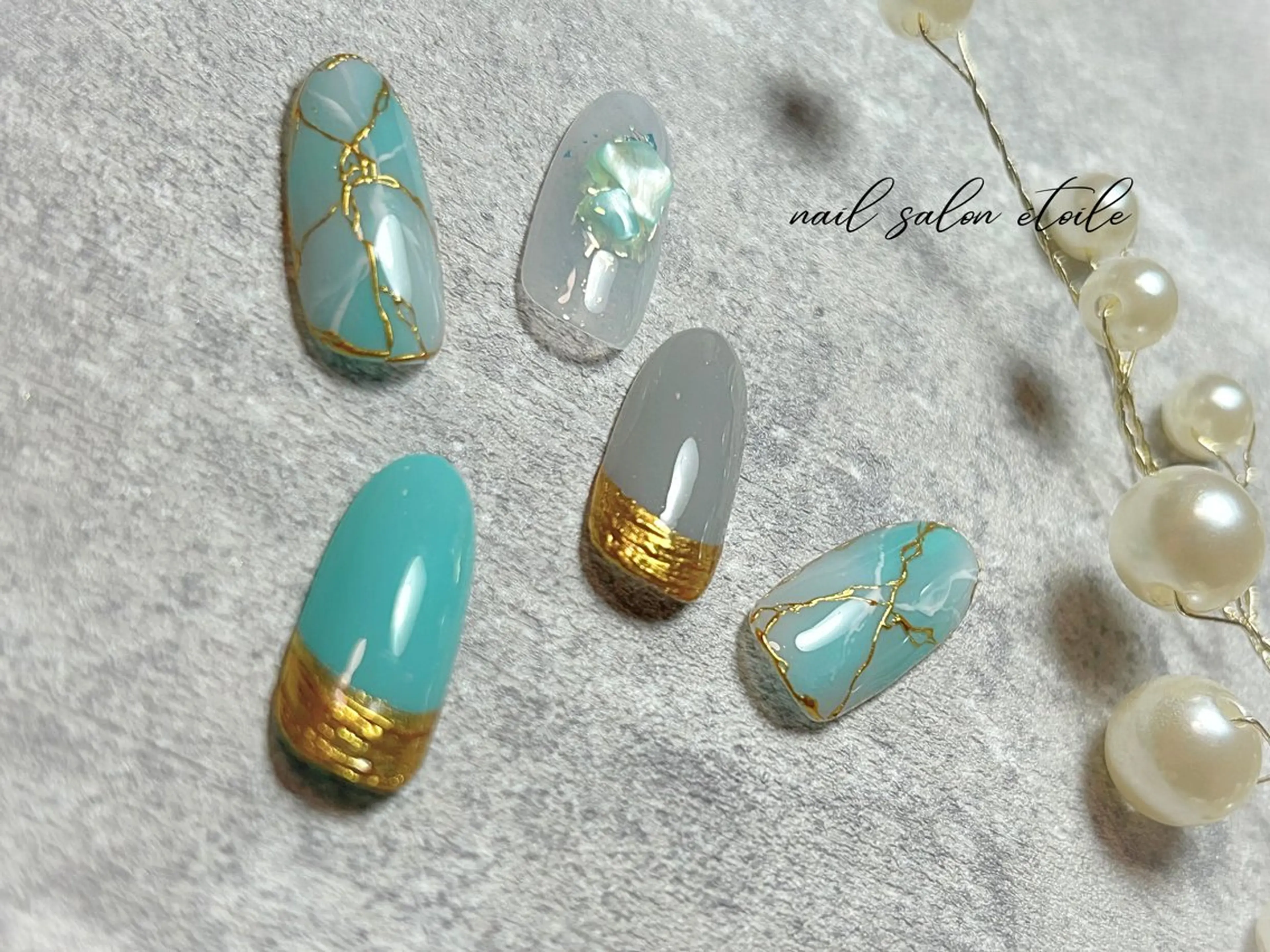 ネイル グリーン 大理石ネイル(マーブル) 夏ネイル ハンドネイル nail salon étoileのネイルデザイン