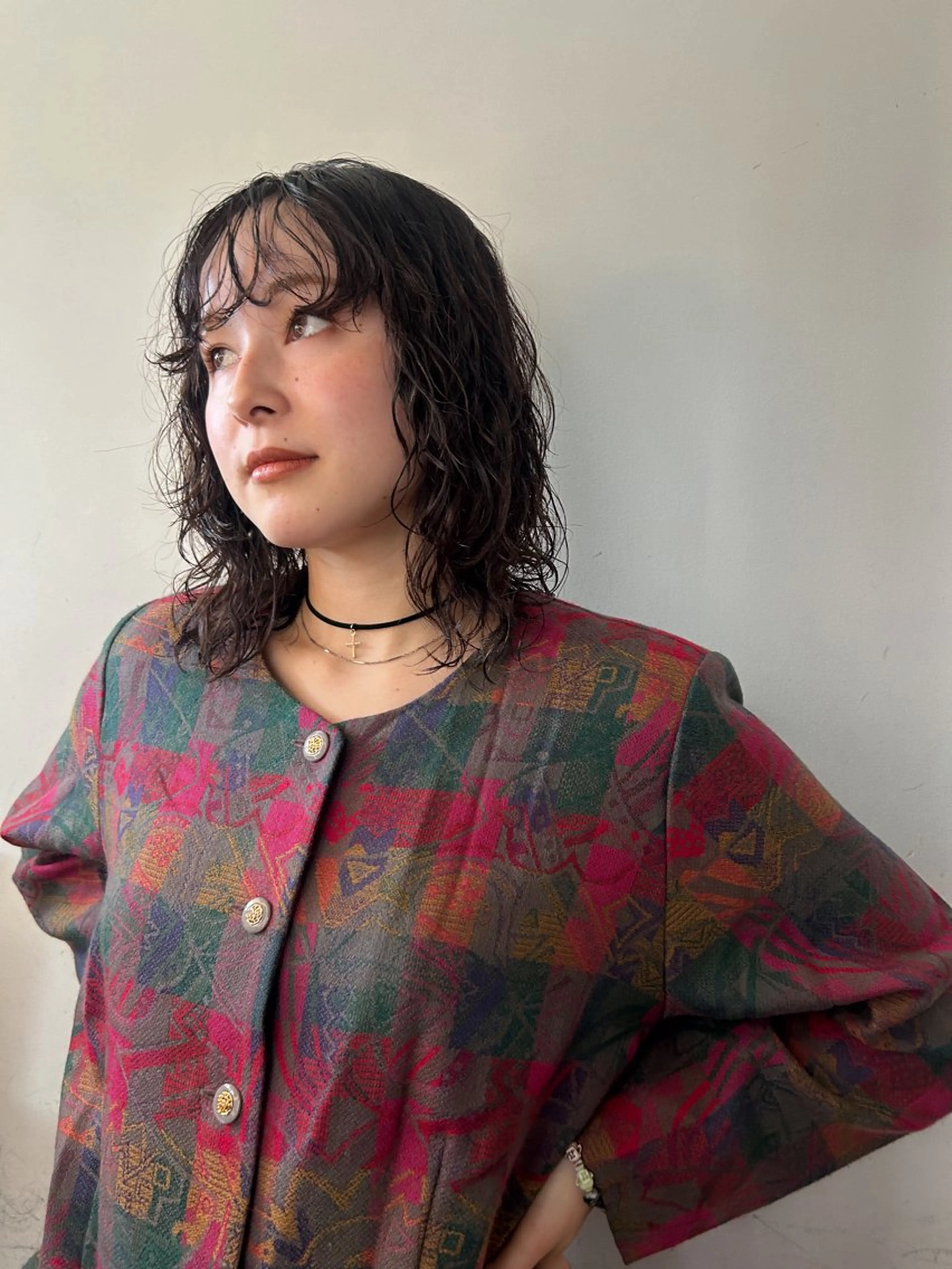 ミディアム カラー パーマ ミディアムパーマ ブラウンカラー 小川真歩/パーマ /暖色オリーブのヘアスタイル