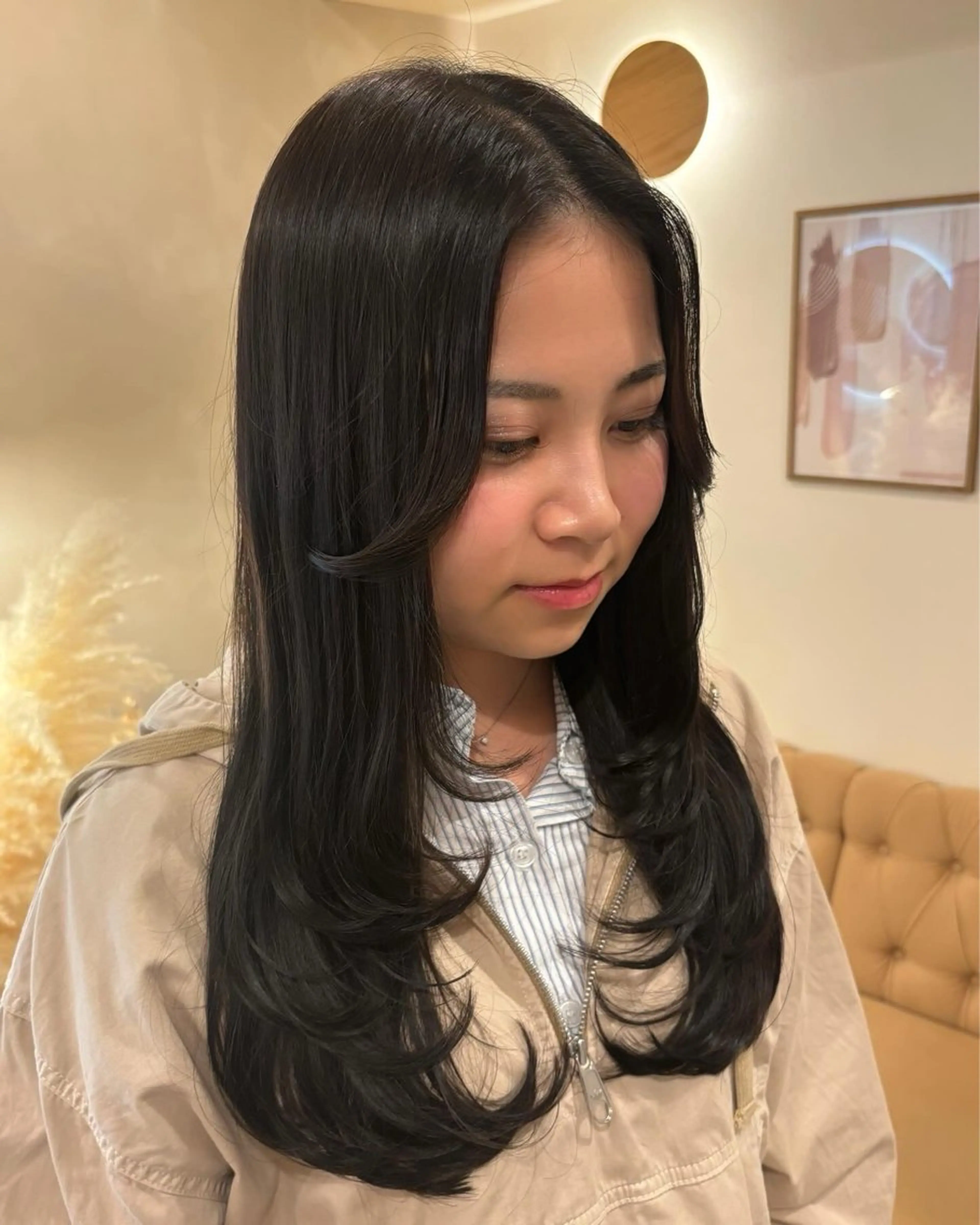 ロング カット トリートメント ミルクティ/ピンク/ レイヤー/yuriaのヘアスタイル