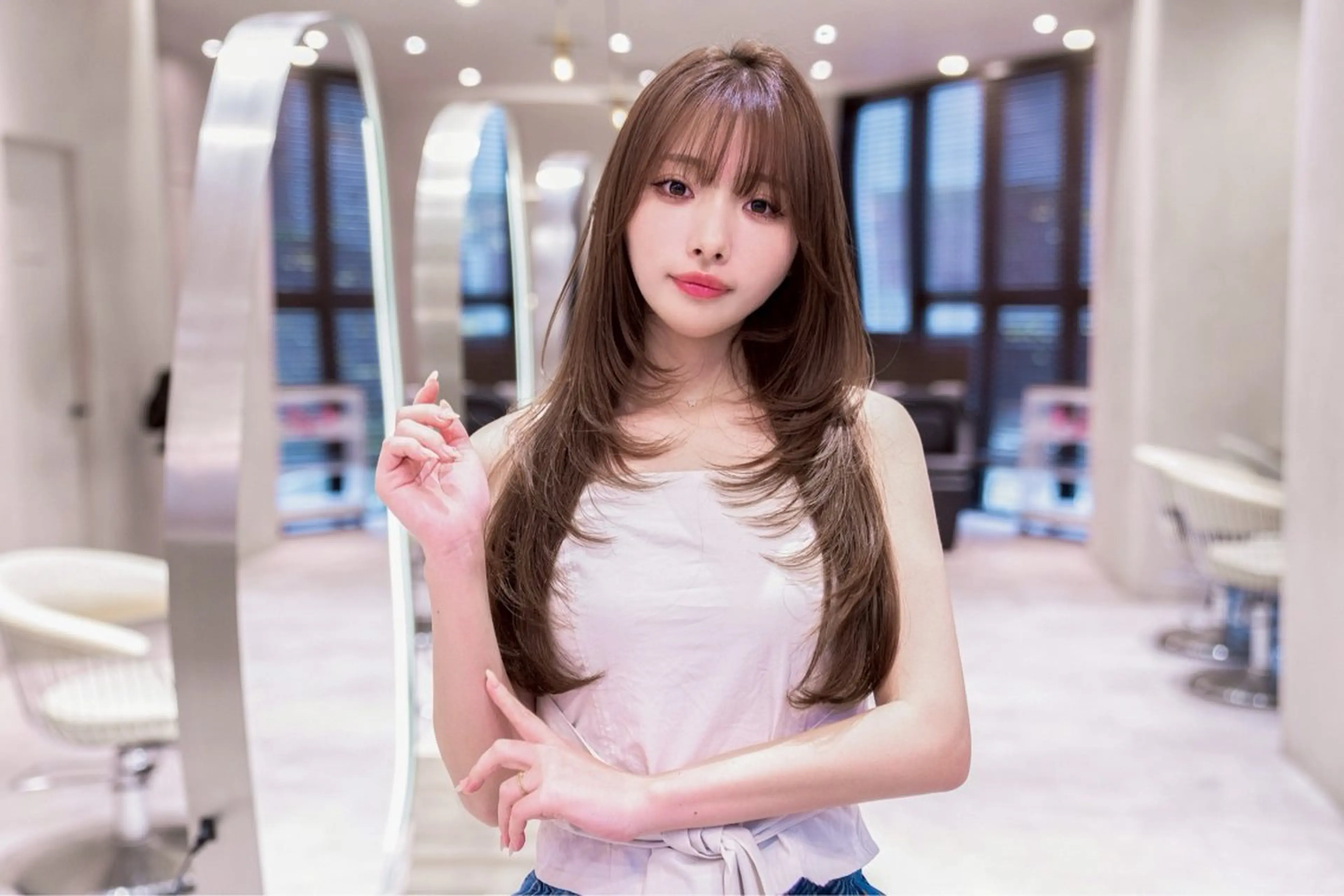 ロング カラー ロングレイヤー 透明感カラー レイヤーカット ロング 小顔カット カット 韓国ヘア/レイヤー そーた/渋谷駅のヘアスタイル