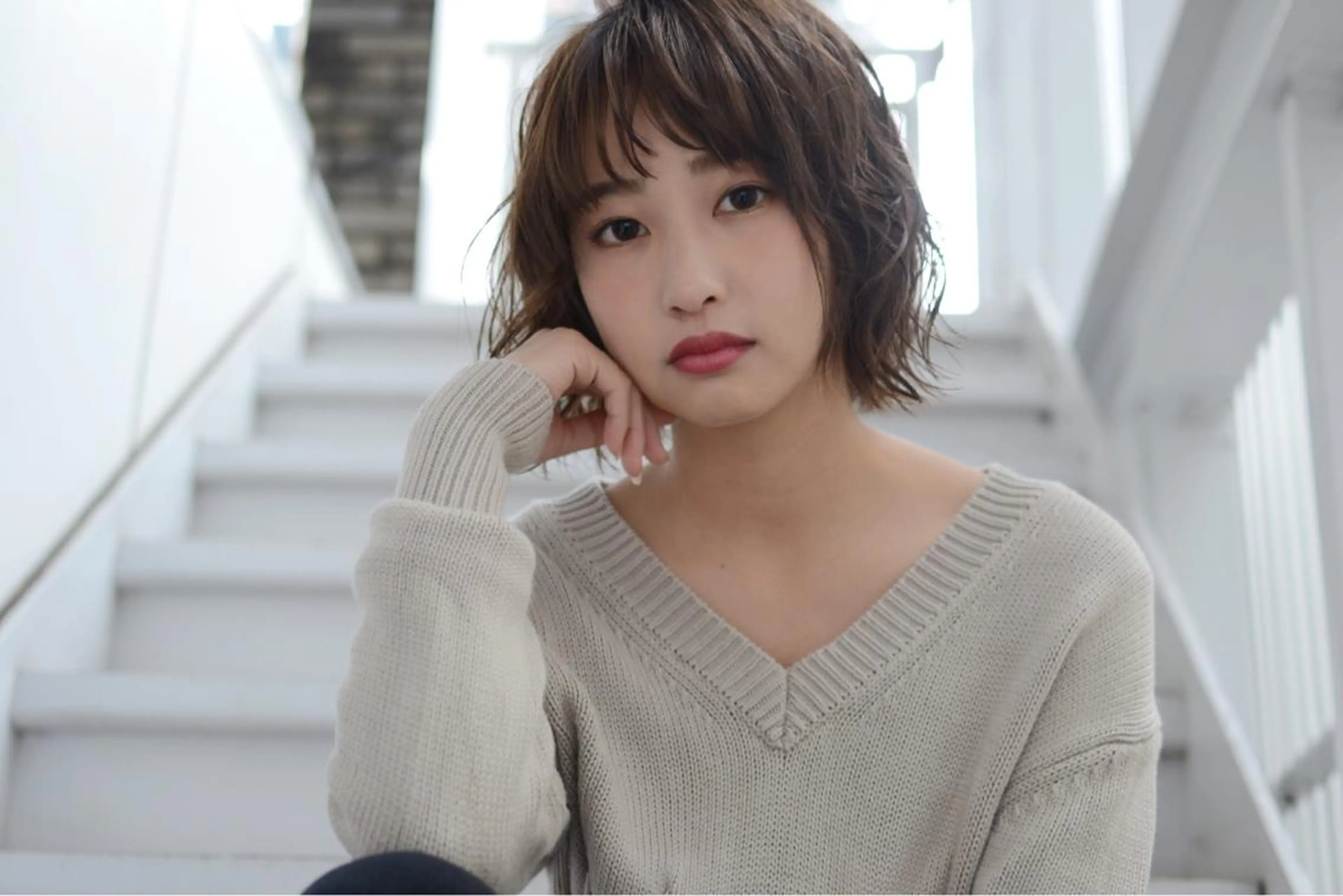 ミディアム カラー ボブ 榎園 由美のヘアスタイル