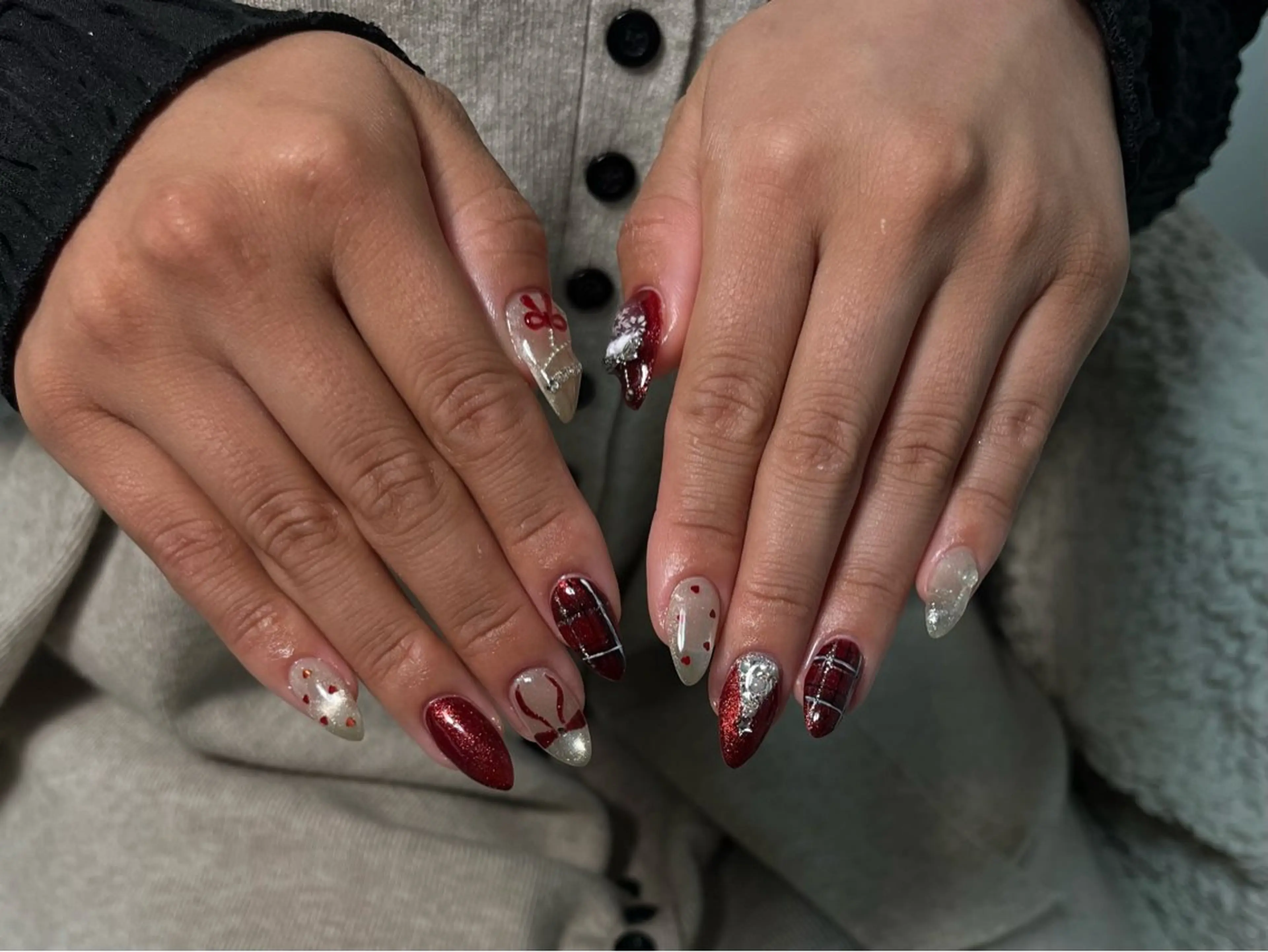 ネイル ボルドー 持ち込み 冬ネイル クリスマス nailsalon 702  小夏のネイルデザイン