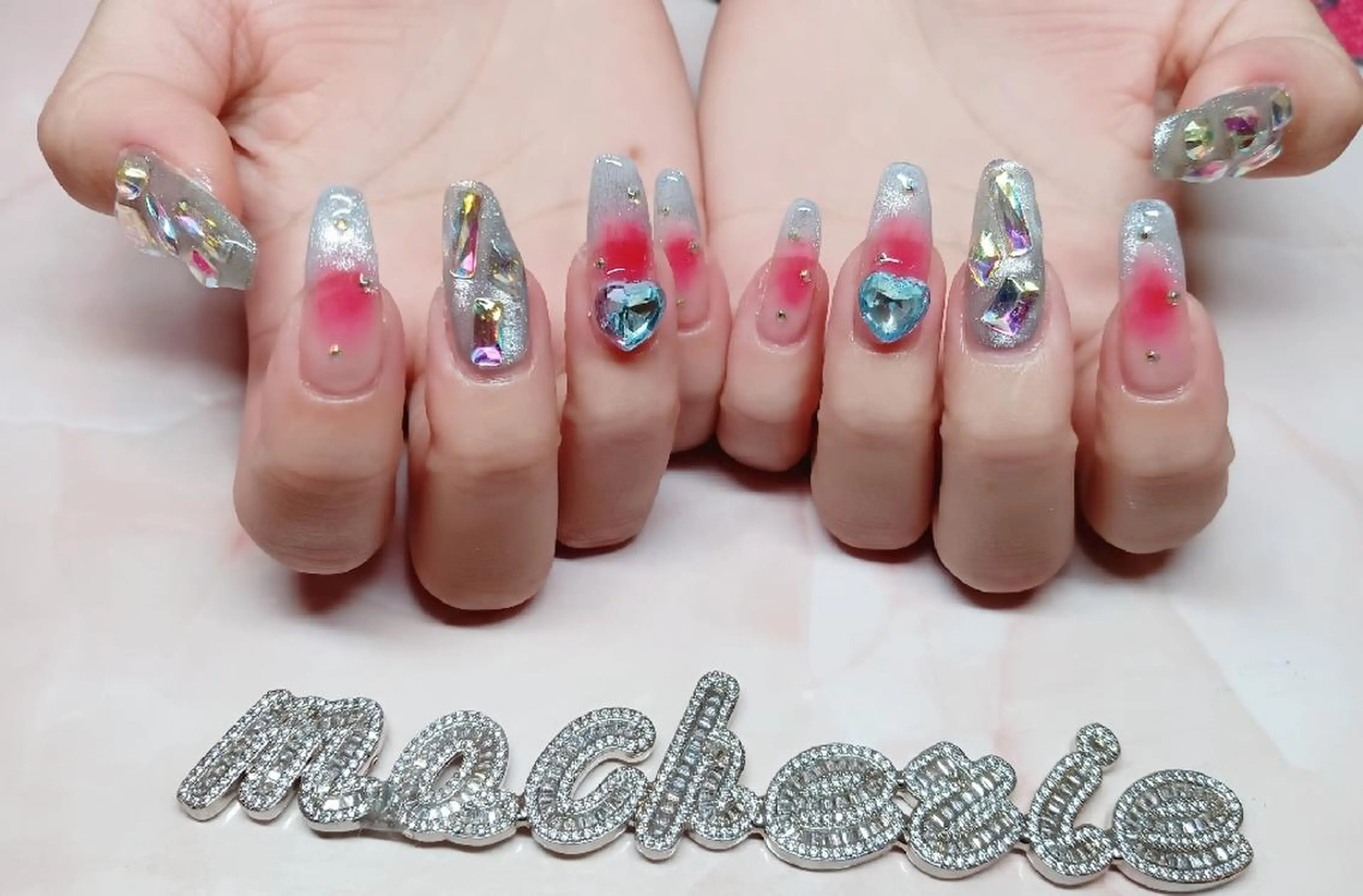 ネイル ブルー チークネイル フレンチネイル マグネットネイル マグネットフレンチ ハンドネイル Nail Salon macherieのネイルデザイン