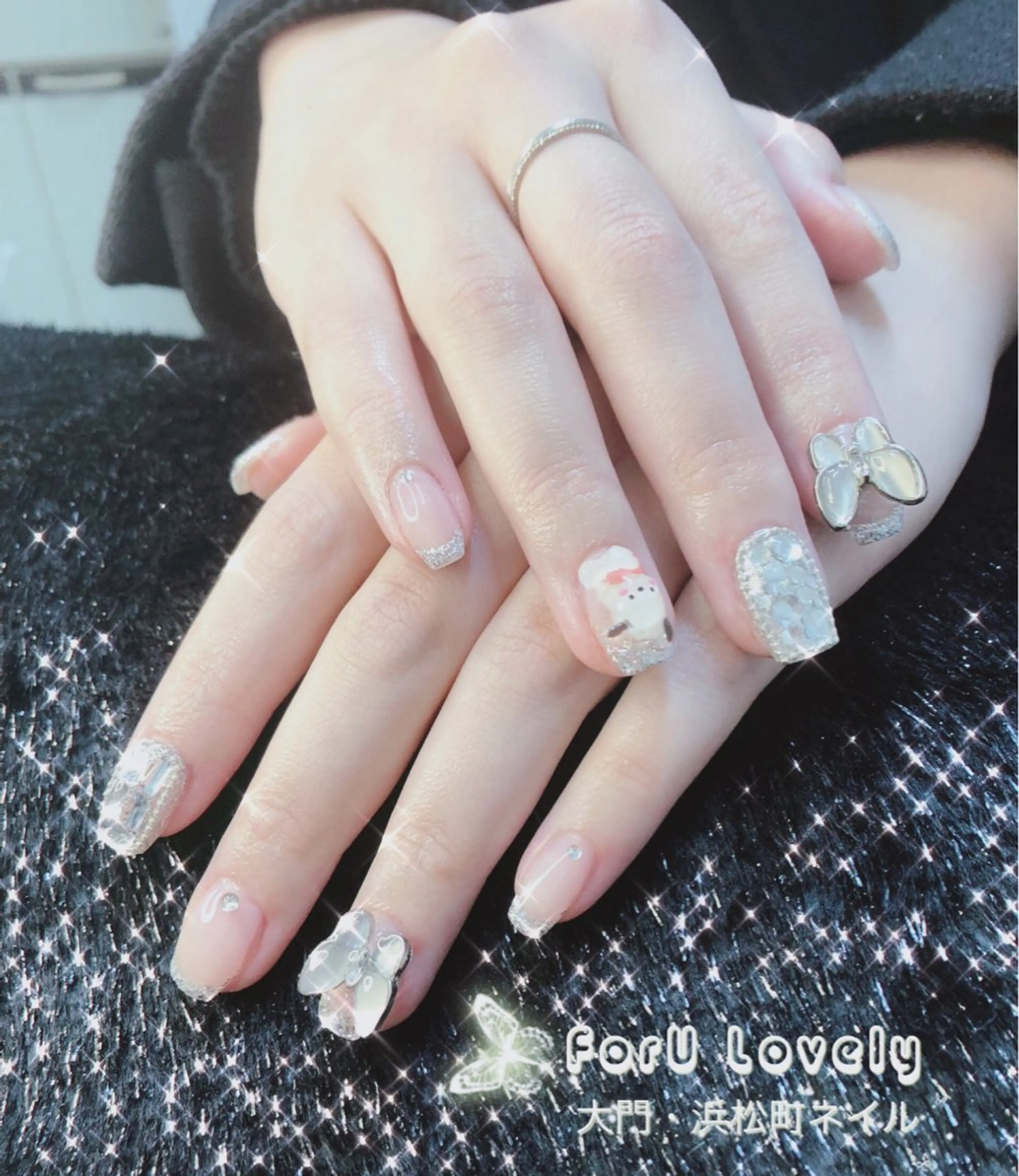 ネイル 桜ネイル フットネイル フレンチネイル ジェルネイル ラメ(グリッター) 大門浜松町 ネイルのネイルデザイン