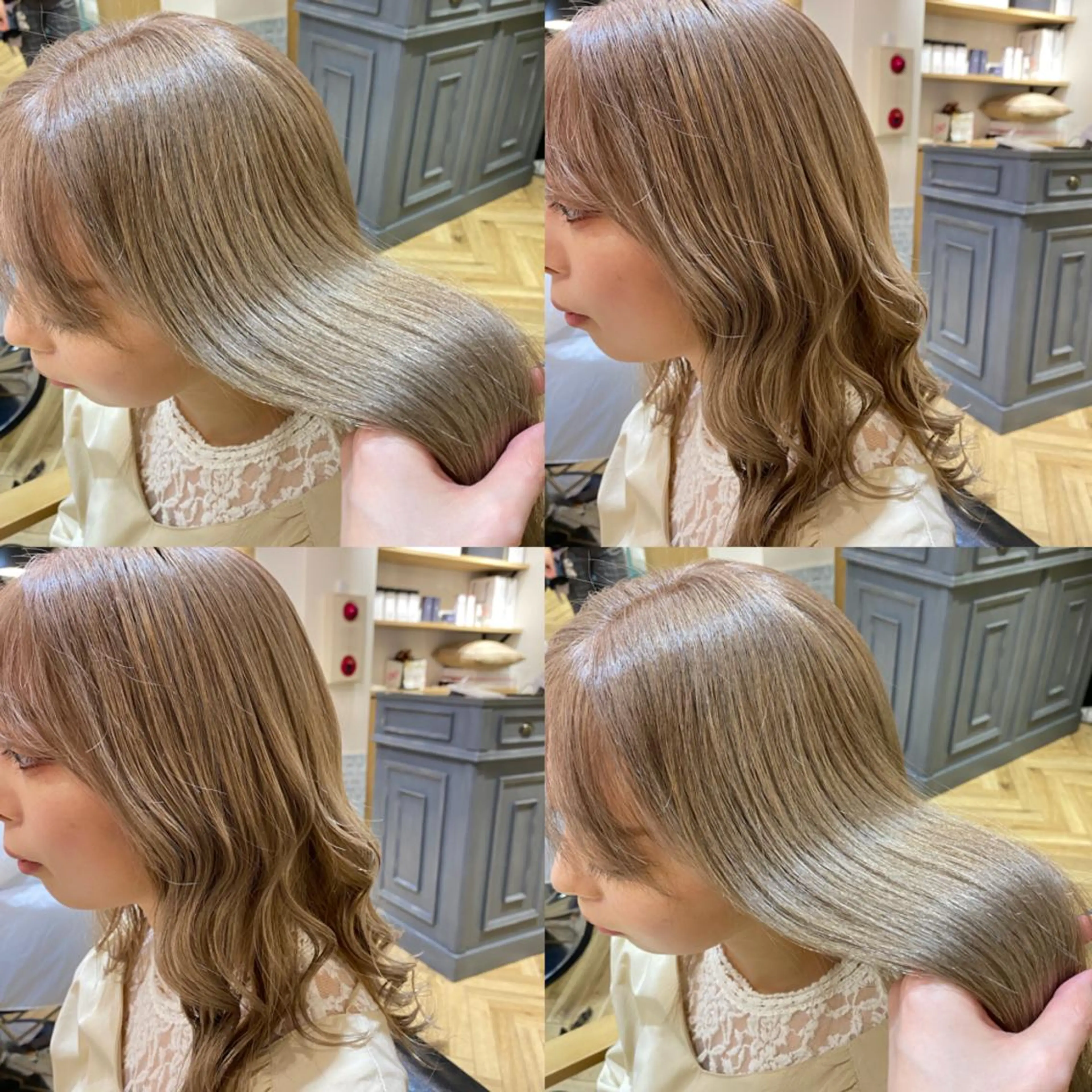 セミロング カラー ベージュカラー ブリーチ ホワイトベージュ 艶カラー/韓国顔周り 🎀mamiのヘアスタイル