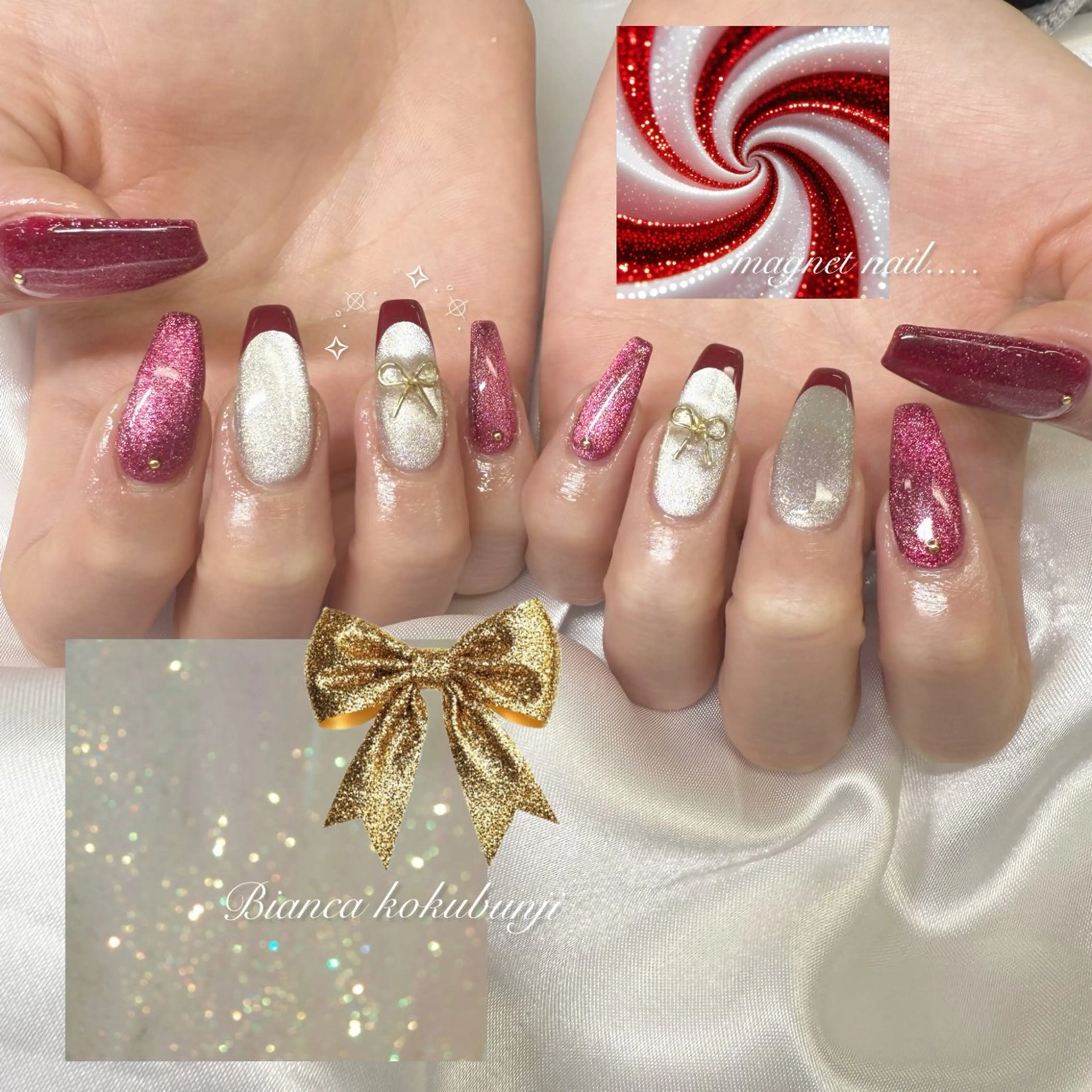 ネイル ボルドー 持ち込み 冬ネイル クリスマス ハンドネイル Bianca☁国分寺 🤍店長/黒木愛美のネイルデザイン