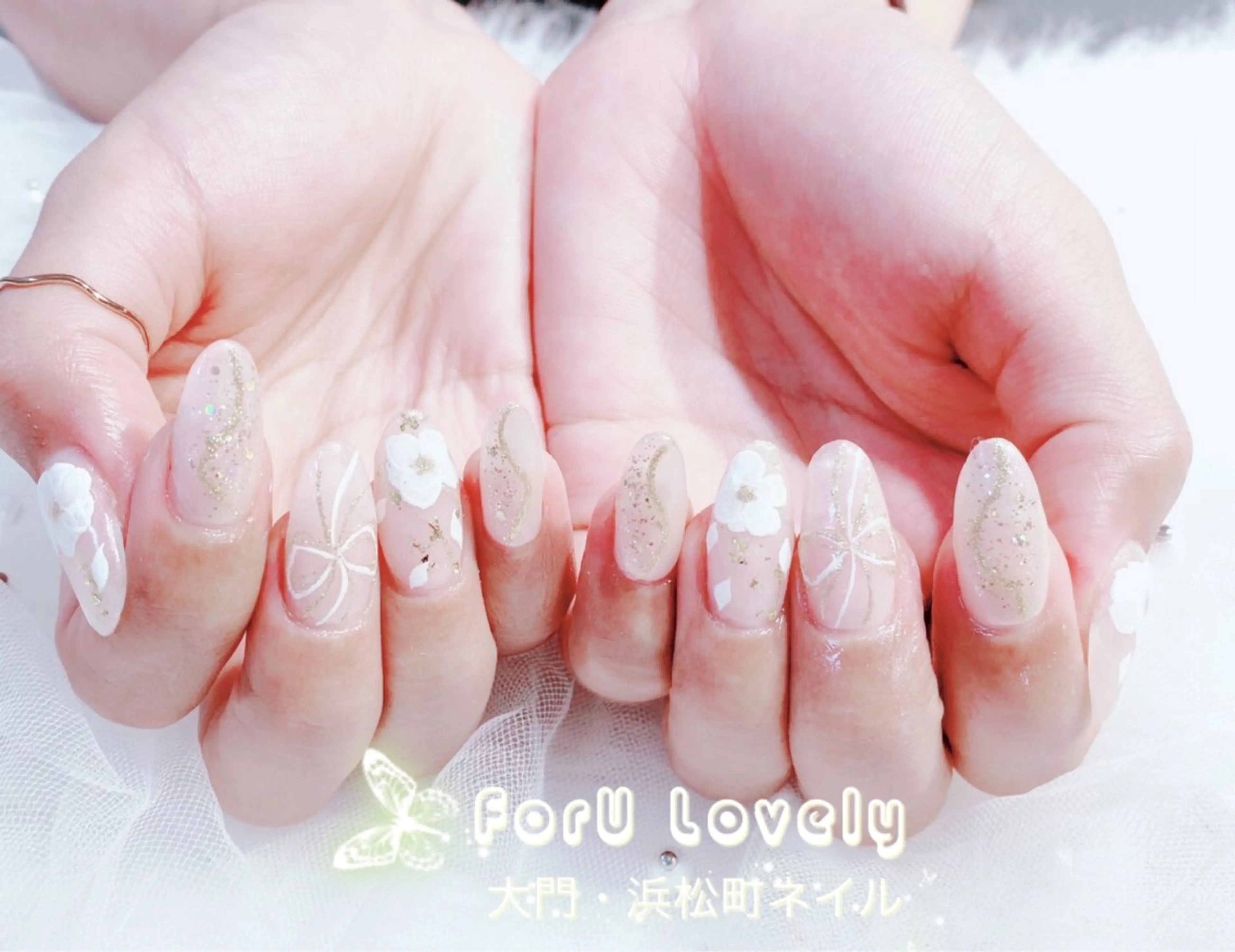 ネイル 桜ネイル フットネイル フレンチネイル ジェルネイル ラメ(グリッター) 大門浜松町 ネイルのネイルデザイン