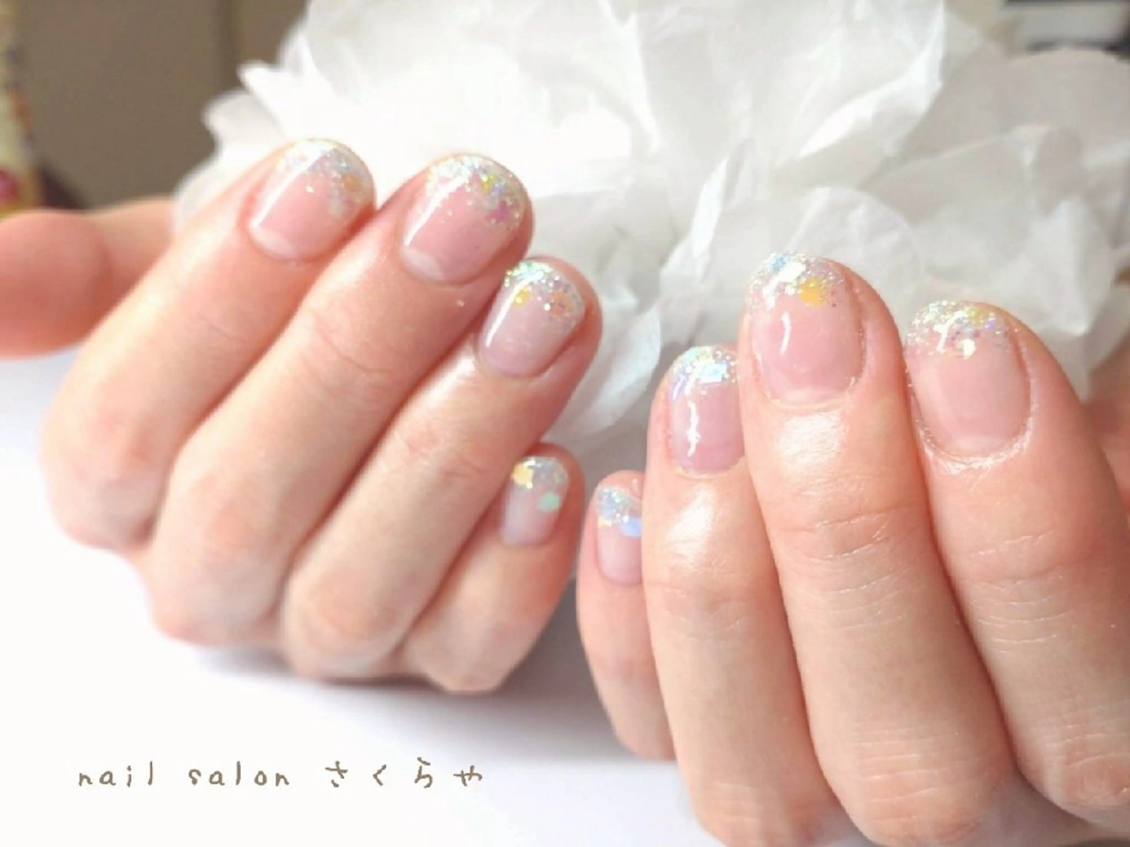 ネイル グラデーション グリーン キラキラネイル ラメ(グリッター) ラメグラデーション ハンドネイル さくらや❤ パラジェル使用のネイルデザイン