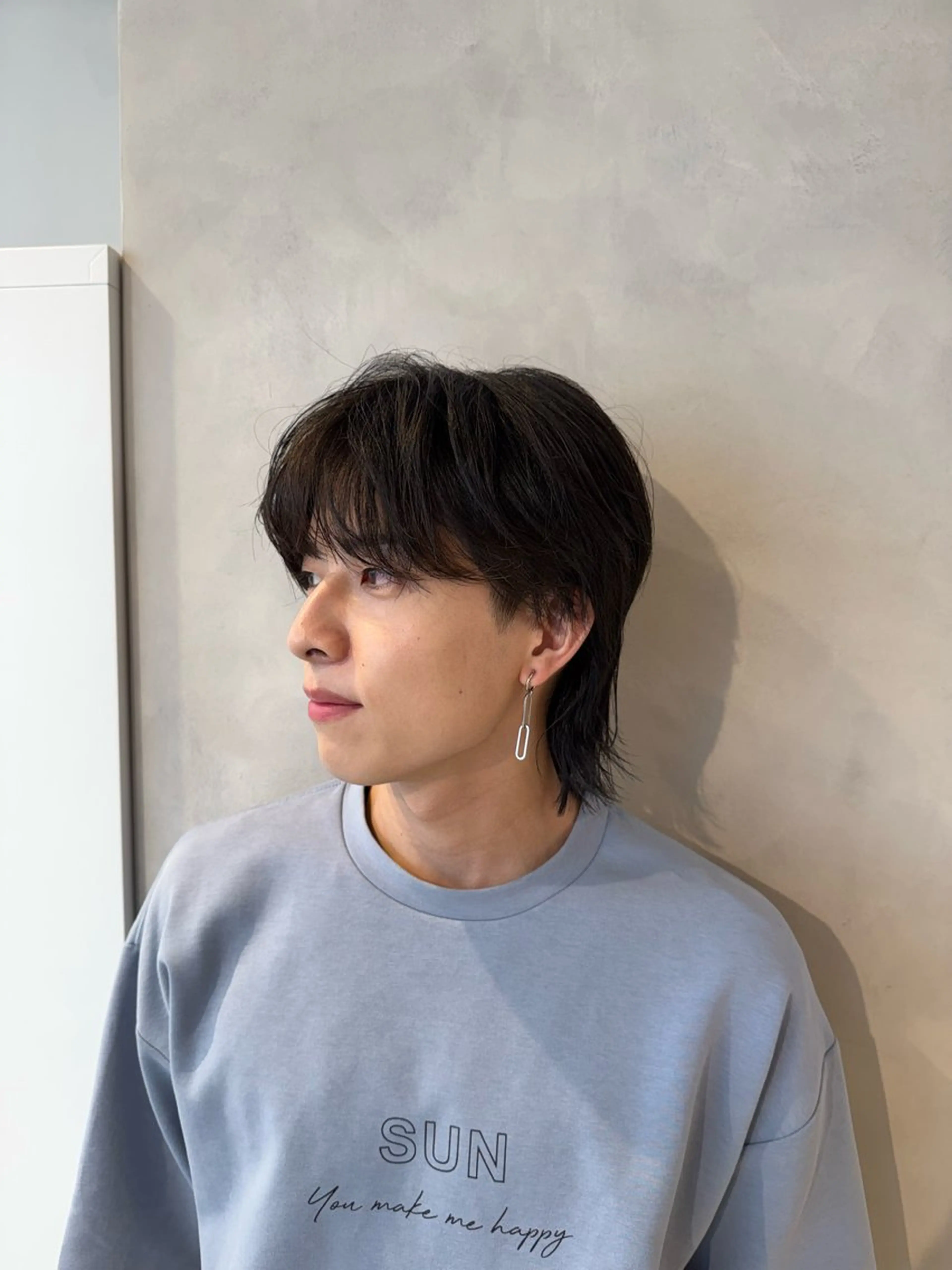 ミディアム パーマ メンズ カット ヘッドスパ 渋谷レイヤーカット/ 暖色艶カラー🩵高橋のヘアスタイル