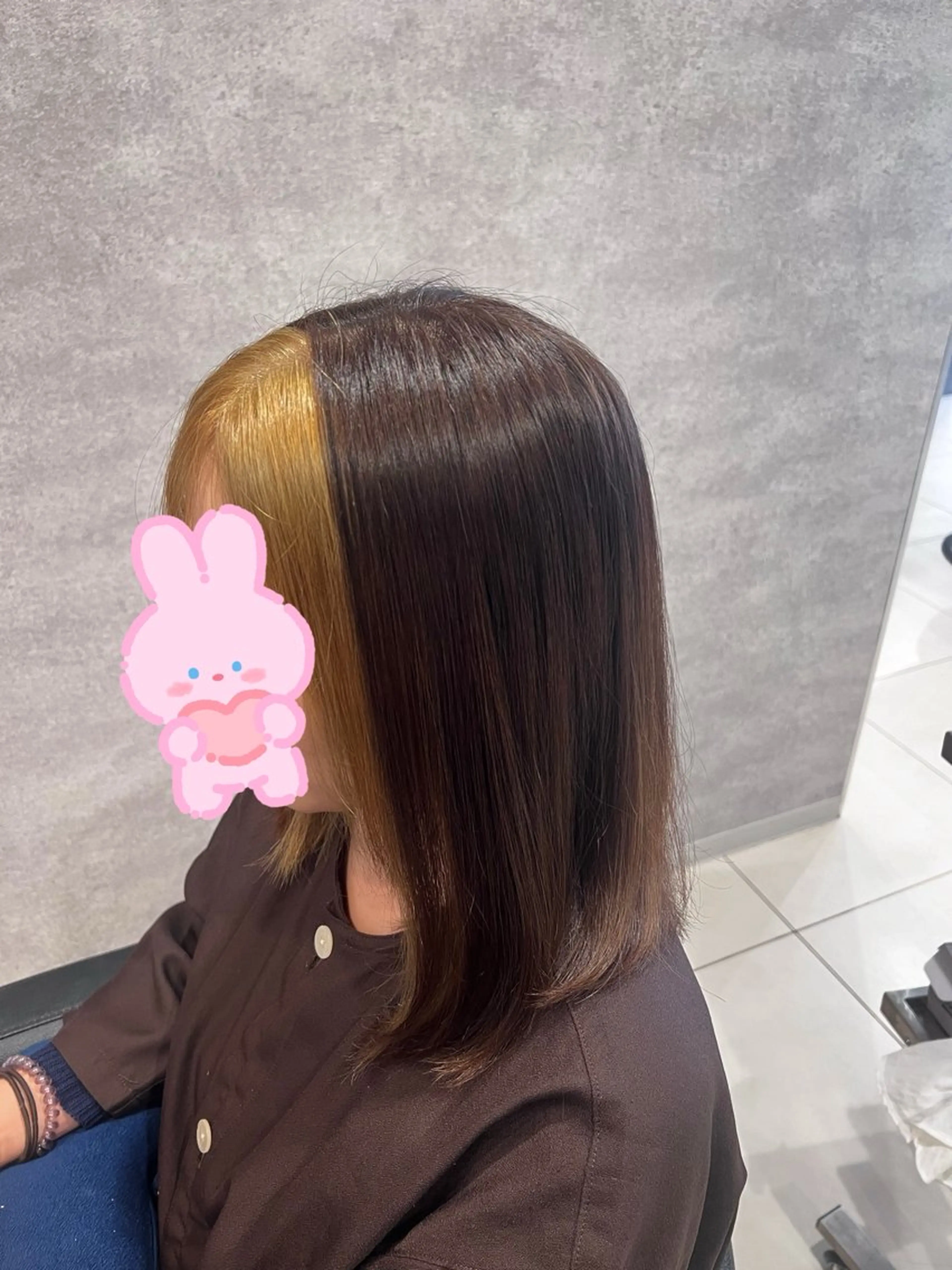 ミディアム ミストバング ヘアカラー 🍑とたに ももか🍑のヘアスタイル