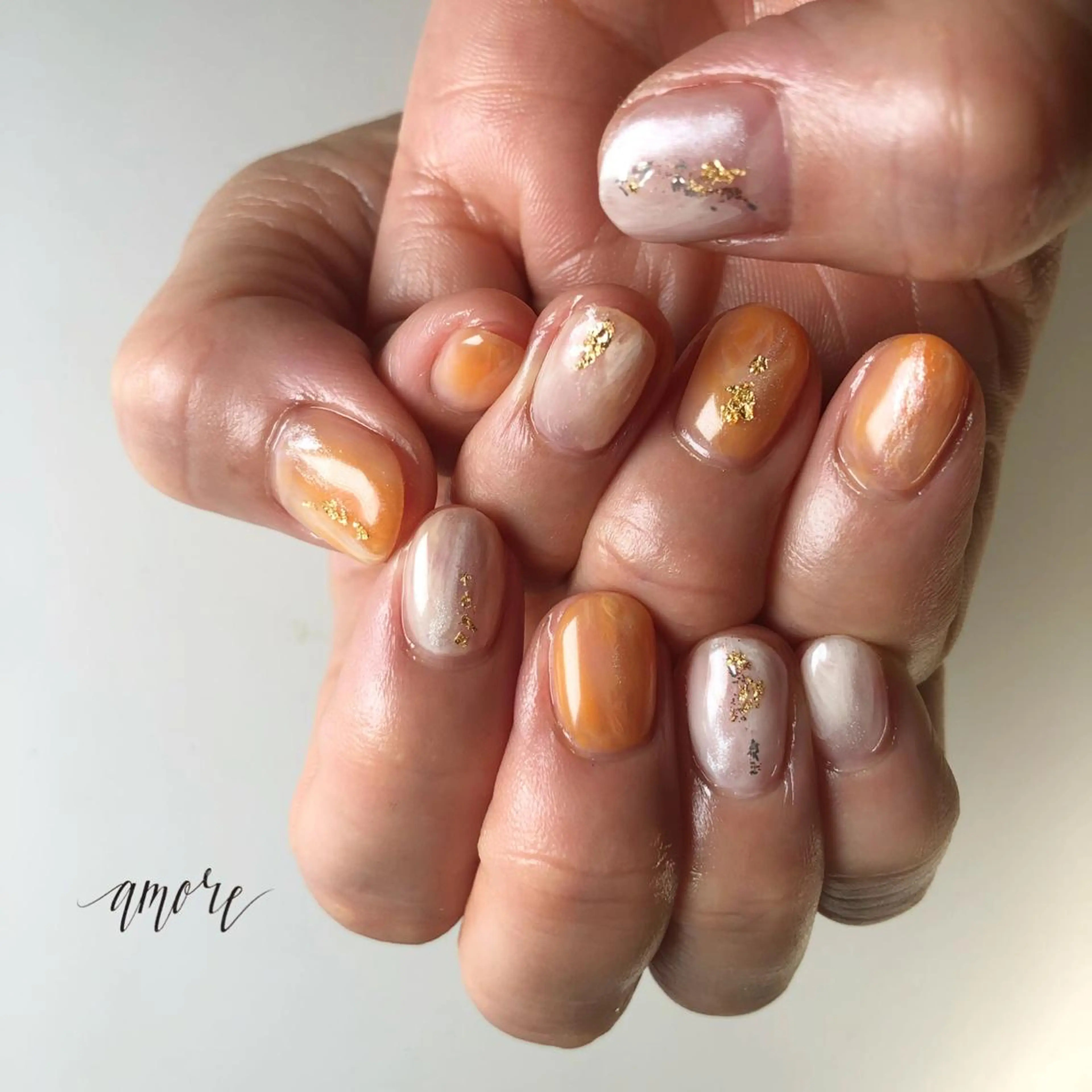 ネイル ジェルネイル ミラーネイル ニュアンスネイル オレンジ 春ネイル You kyehwaのネイルデザイン