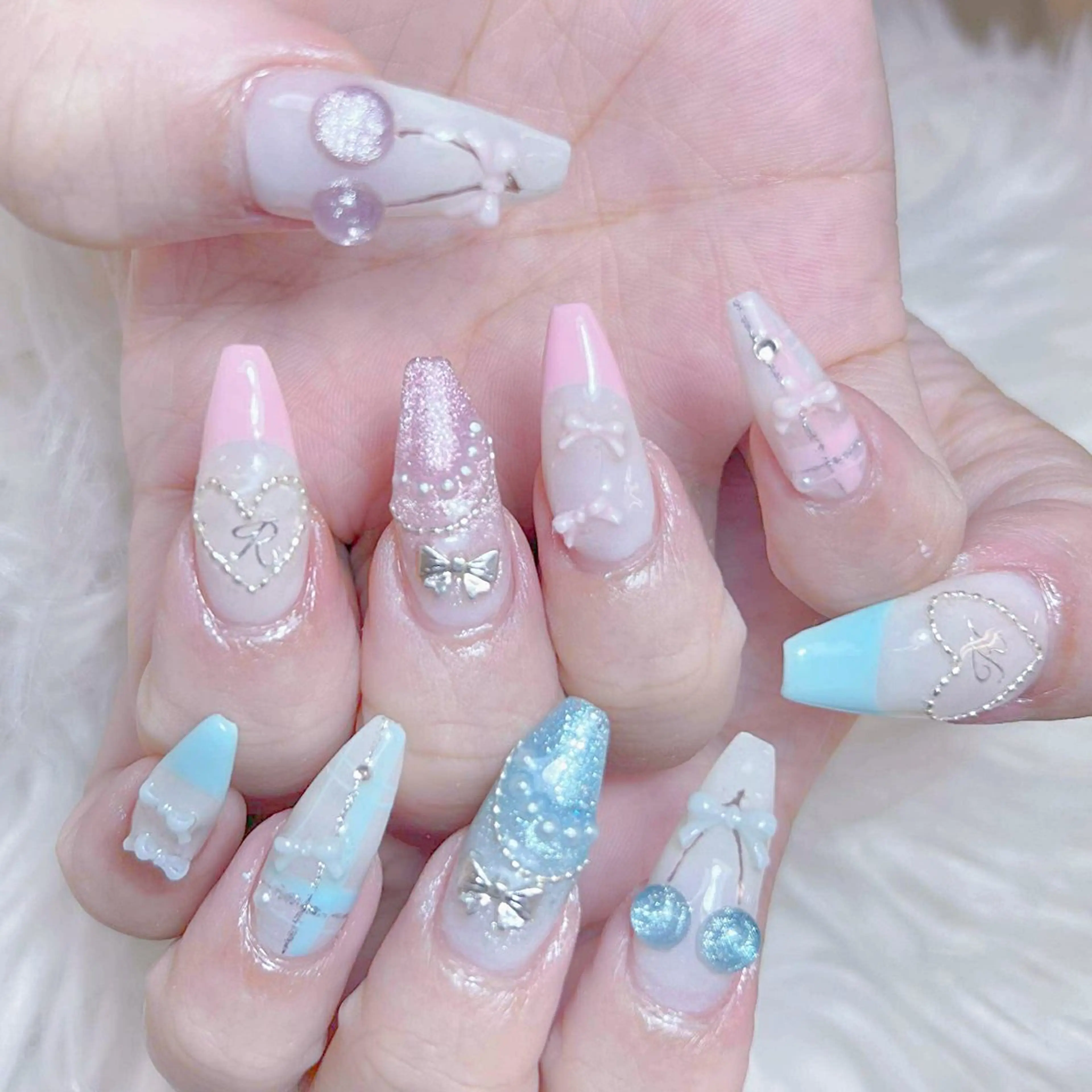 ネイル チークネイル 長さ出し フレンチネイル ジェルネイル ガラスフレンチ ハンドネイル ANH NAIL ゴテゴテ専門店💎のネイルデザイン
