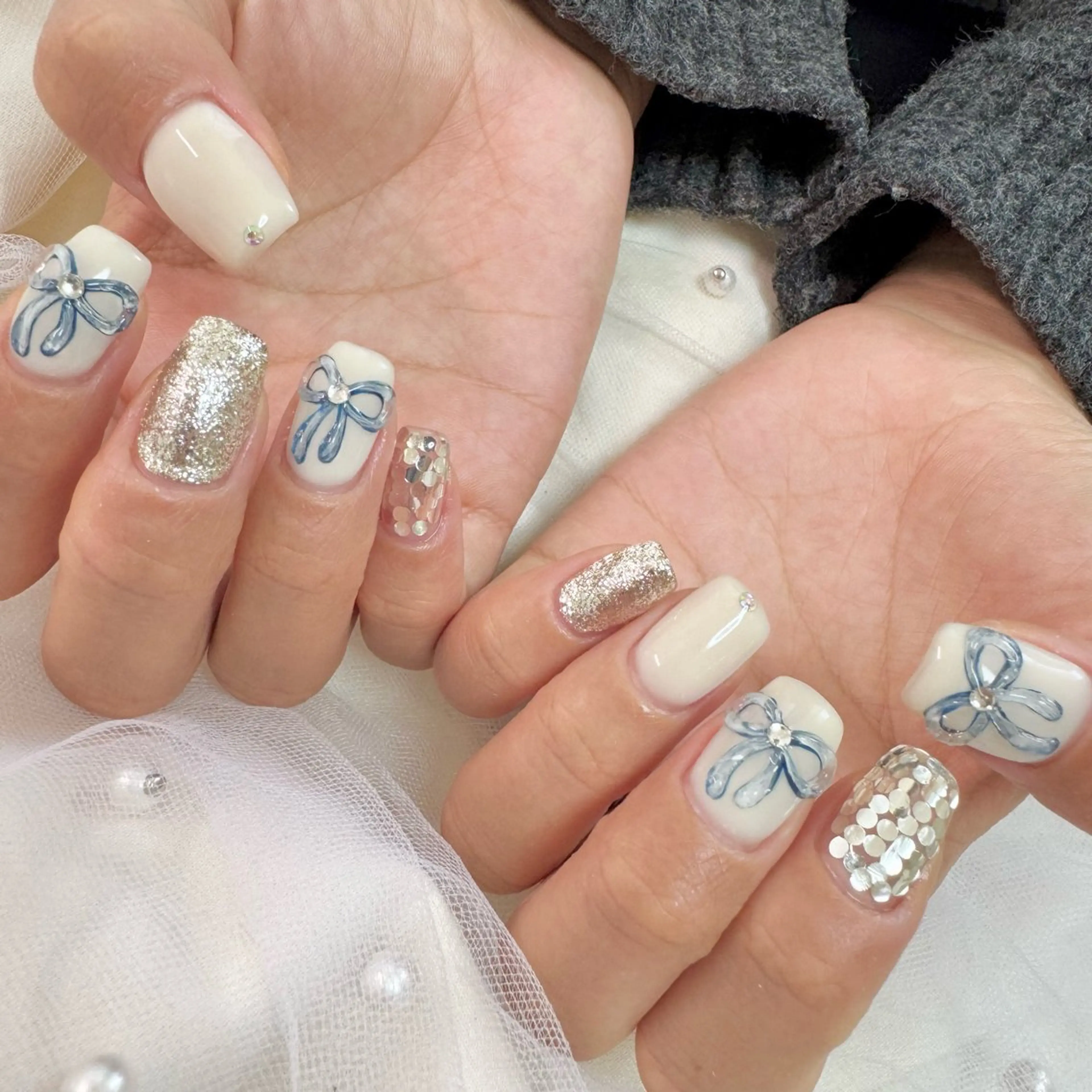 ネイル ぷっくりネイル リボン ハンドネイル nail salon e'mu💐のネイルデザイン