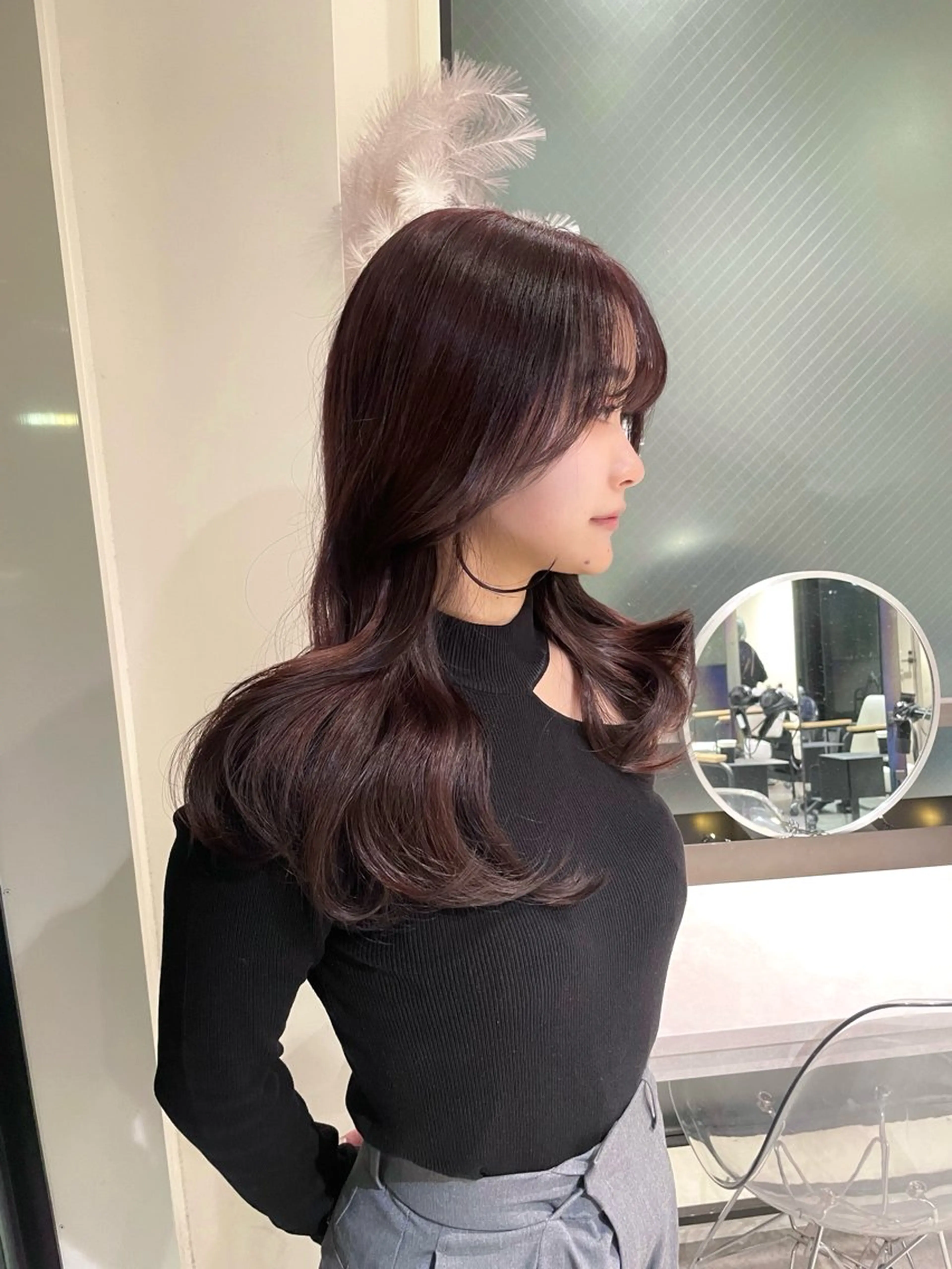 ロング カラー ラベンダーカラー ヘアカラー トリートメント ヘッドスパ Qin shaire salon 原宿店所属・レイヤーカット 韓国ヘアayameのヘアスタイル