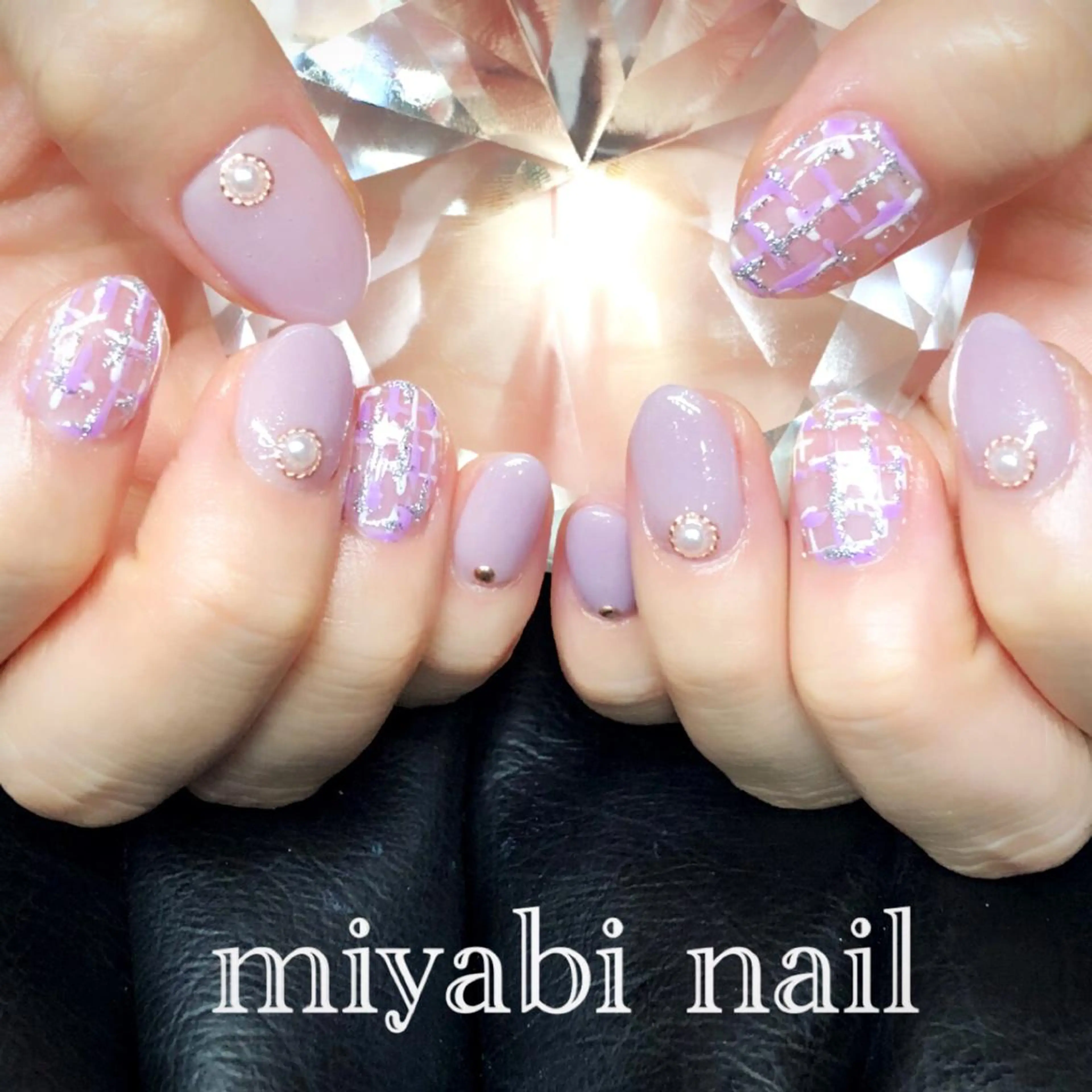 ネイル アートネイル クリアネイル ラメ(グリッター) 持ち込み パープル ハンドネイル miyabi nail 桂川駅近くのネイルデザイン
