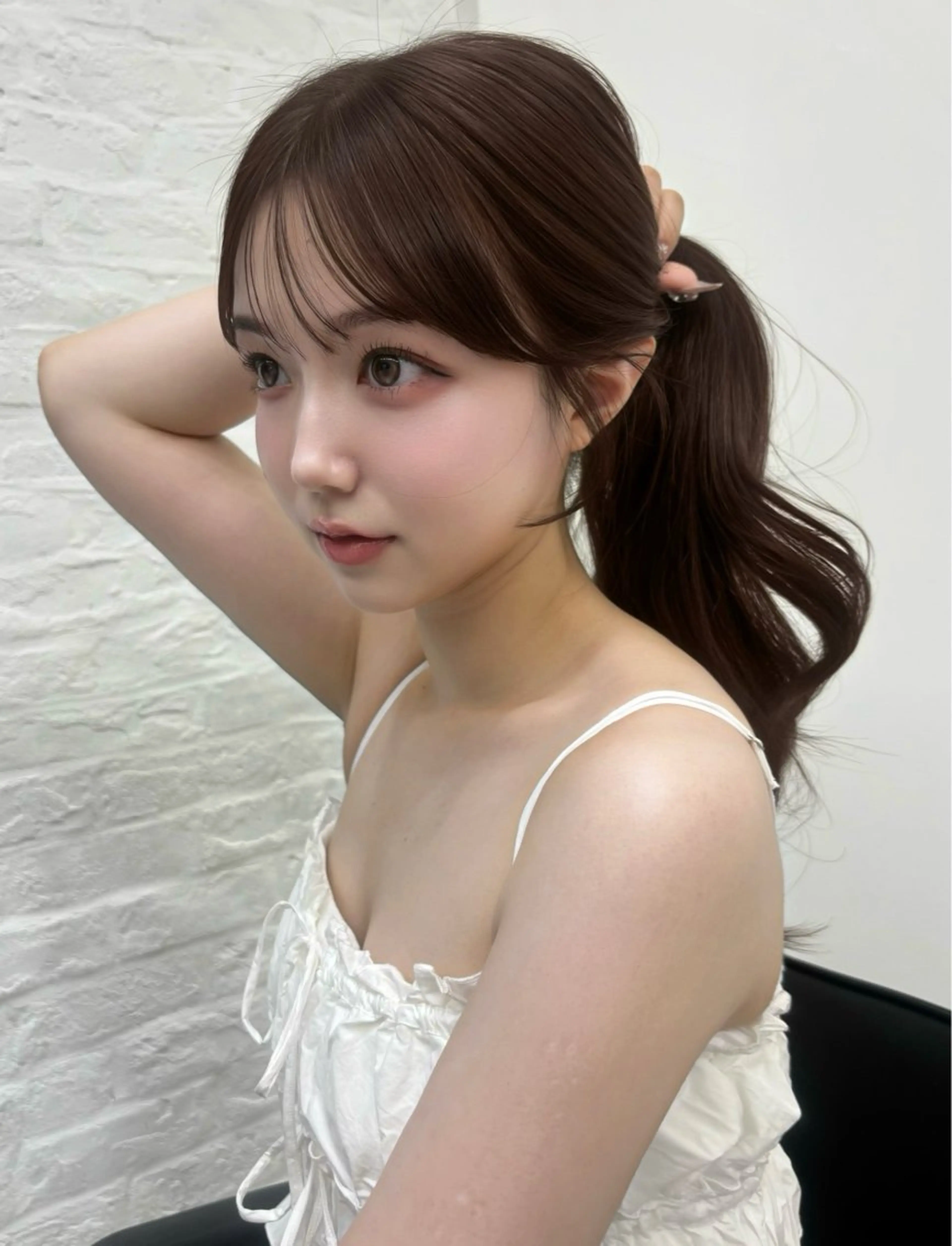 ロング 顔まわりレイヤー 顔周りカット ハッシュカット 髪質改善 韓国風ヘア 岡田 聖蘭のヘアスタイル