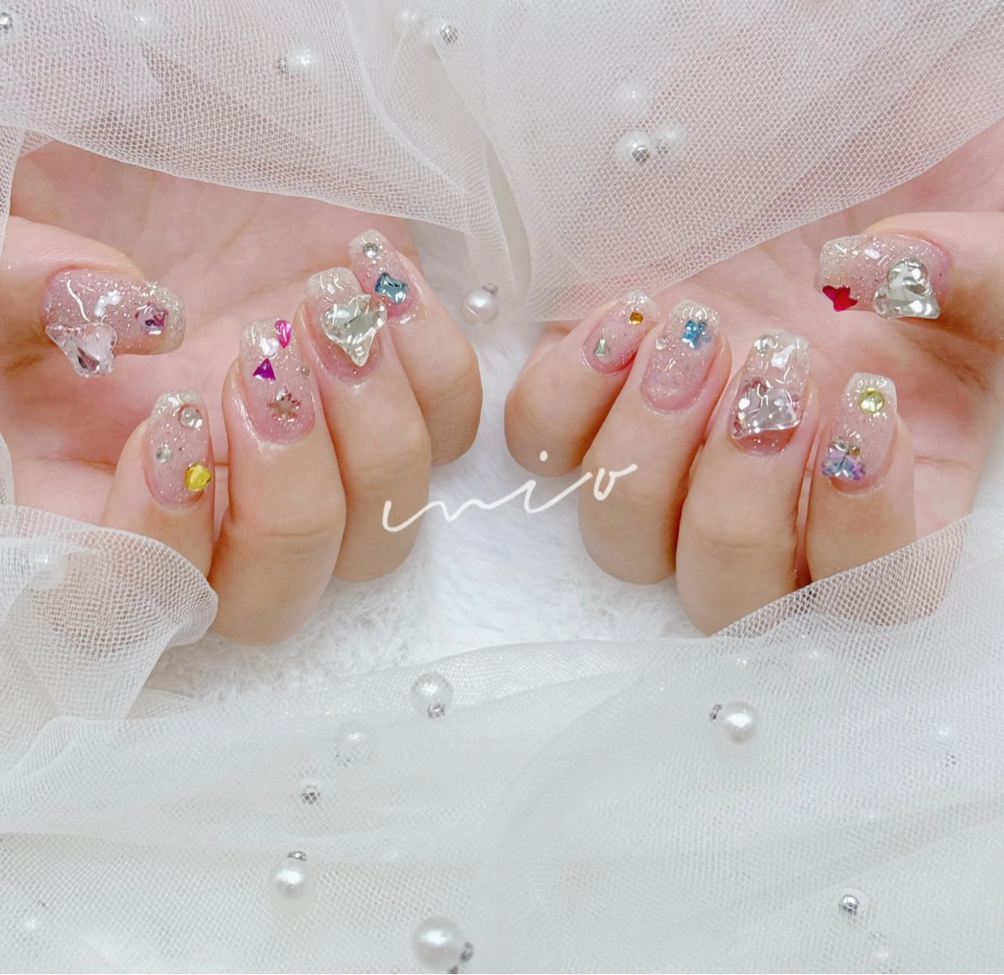 ネイル アートネイル ブルー ジェルネイル レース マグネットネイル ハンドネイル 💓mi.o Nail御徒町店のネイルデザイン