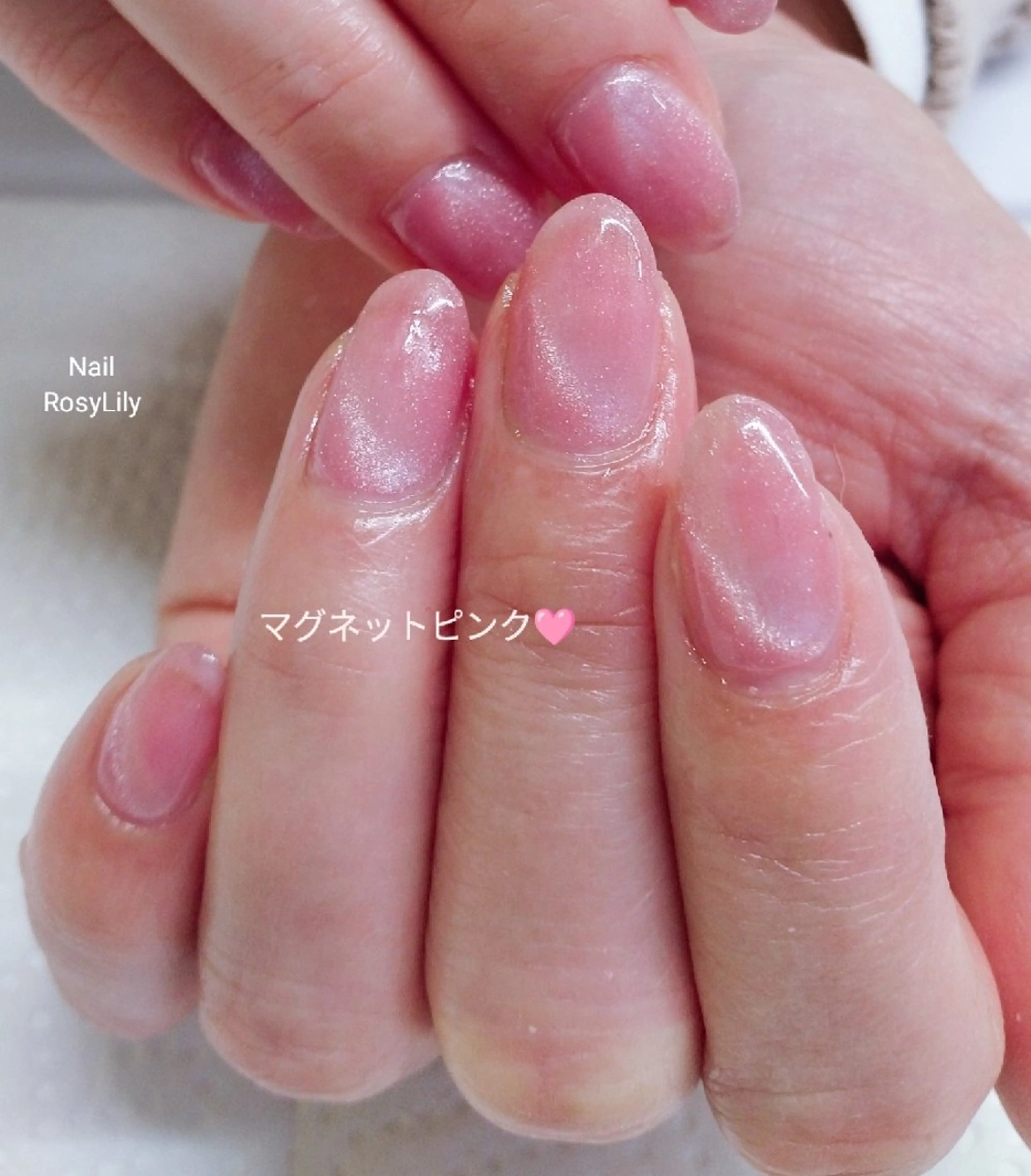 ネイル 成人式 マグネットネイル ピンク ブライダルネイル ハンドネイル ハンドケア プライベートサロン RosyLily所属・プライベートサロン Rosy Lilyのネイルデザイン