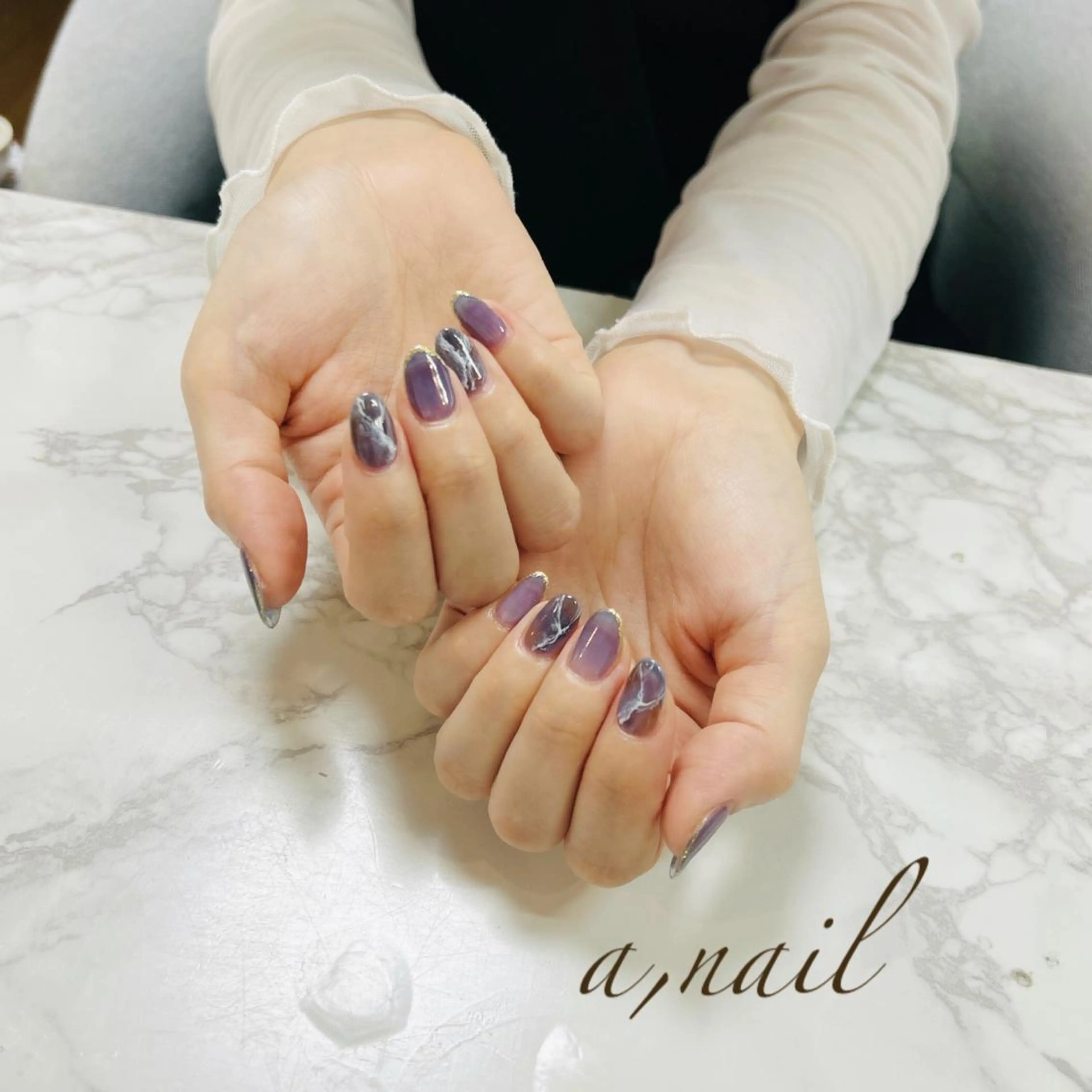 ネイル フレンチネイル ジェルネイル グラデーション 大理石ネイル(マーブル) ニュアンスネイル ハンドネイル ネイルサロン エーネイルのネイルデザイン