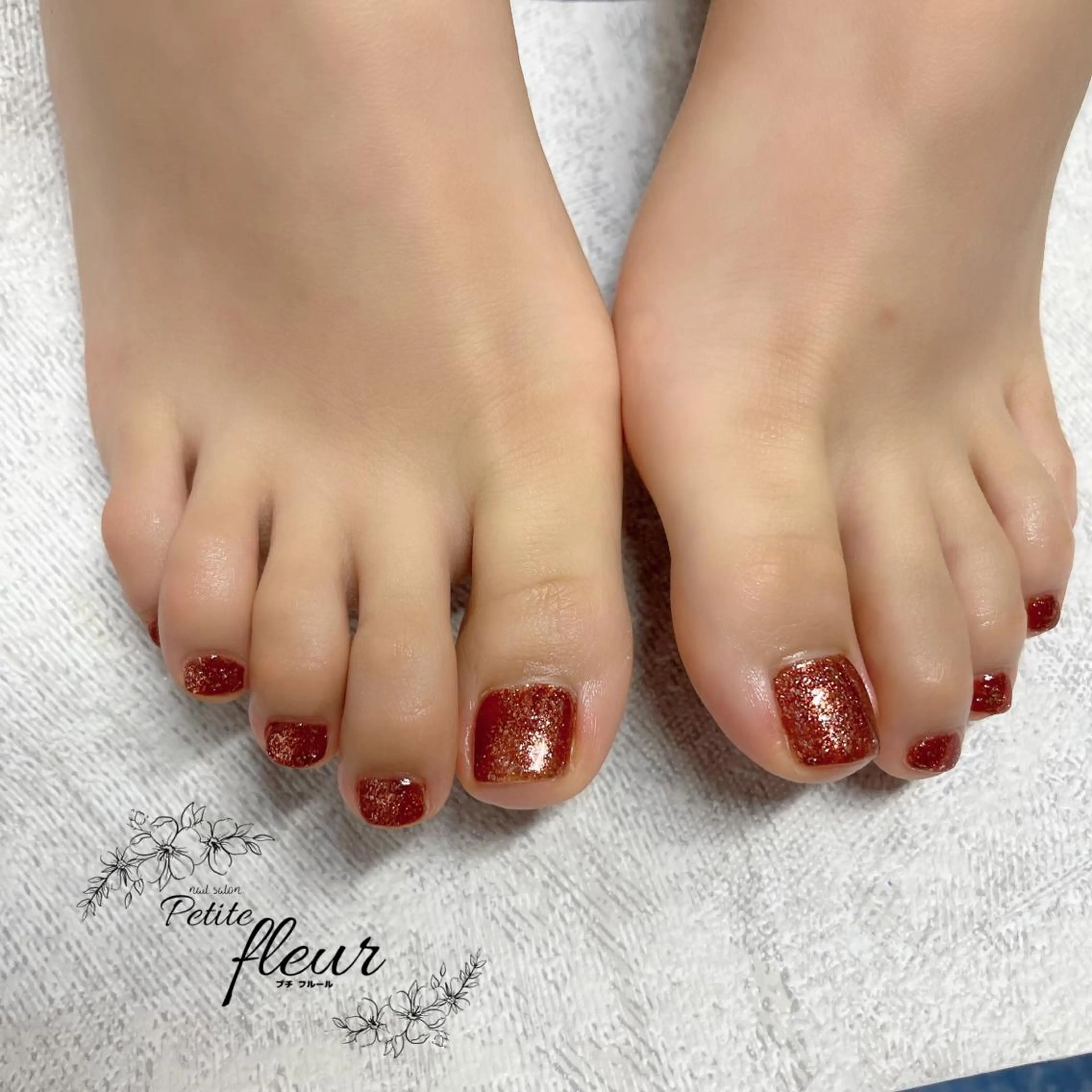 ネイル ブラウン ラメ(グリッター) オレンジ フットネイル ❁⃘*。Petite fleur❁⃘*りさのネイルデザイン