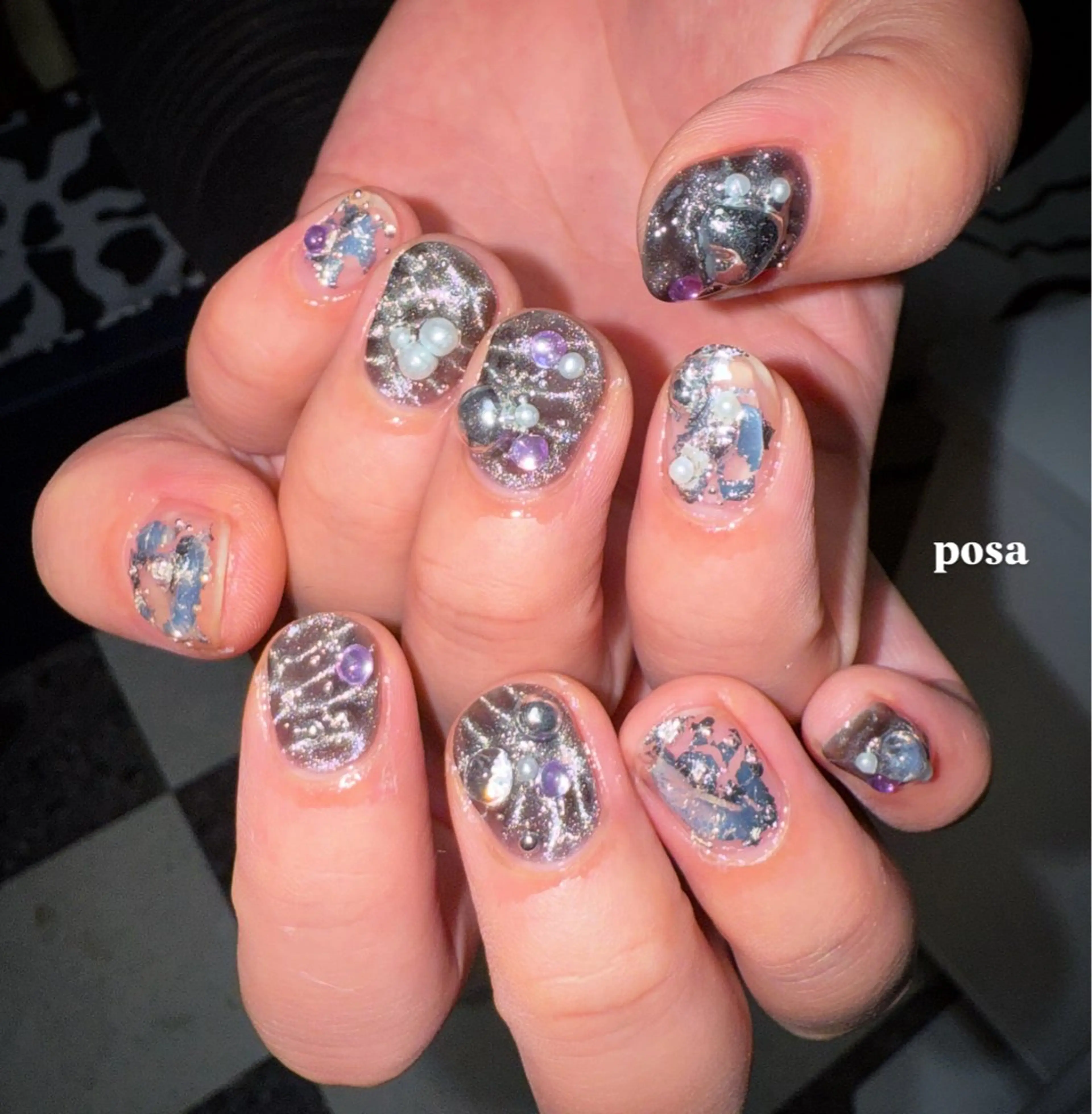 ネイル マグネットネイル シルバー シンプルネイル ハンドネイル posa nail モエミのネイルデザイン