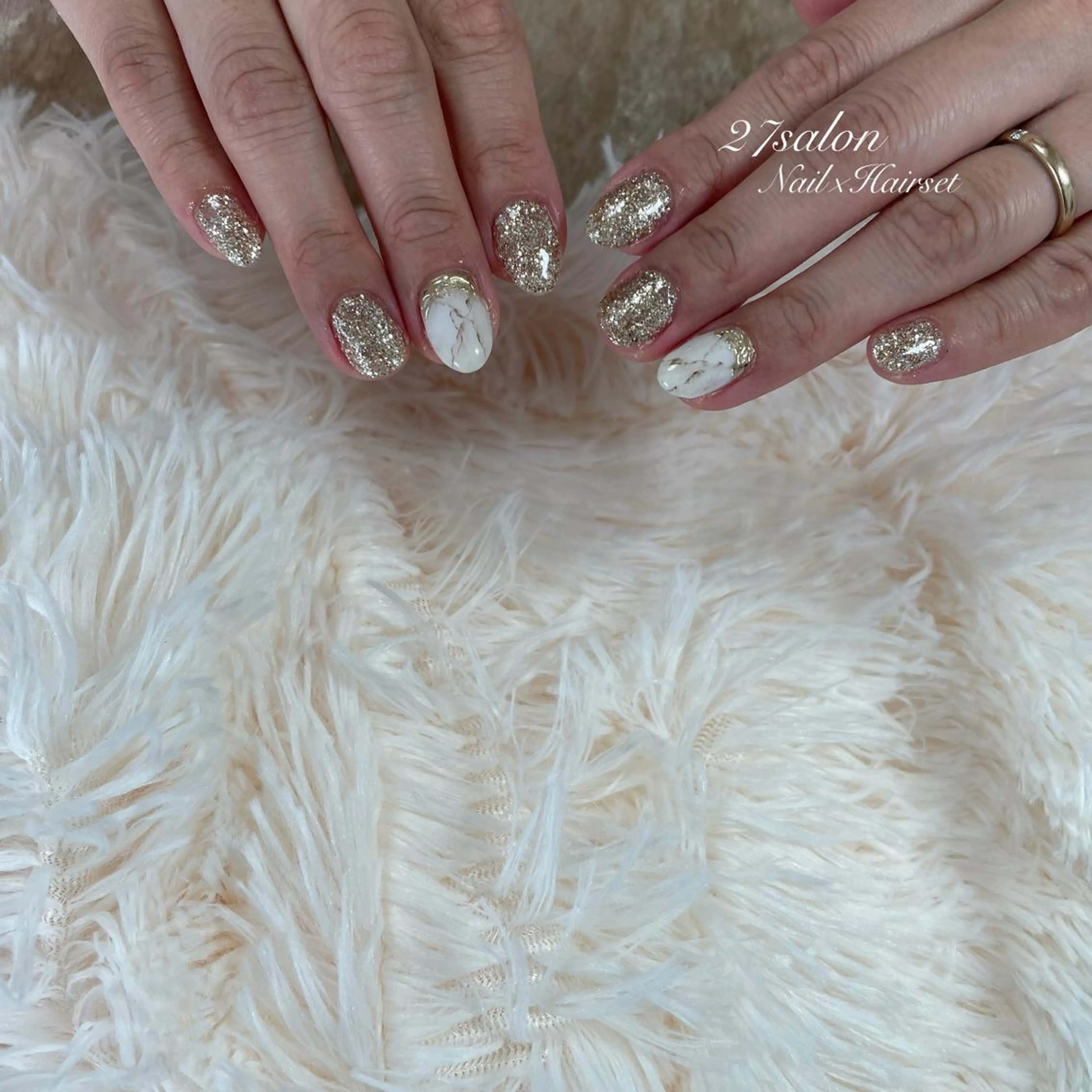ネイル ラメ(グリッター) 大理石ネイル(マーブル) 27salon yuinaのネイルデザイン