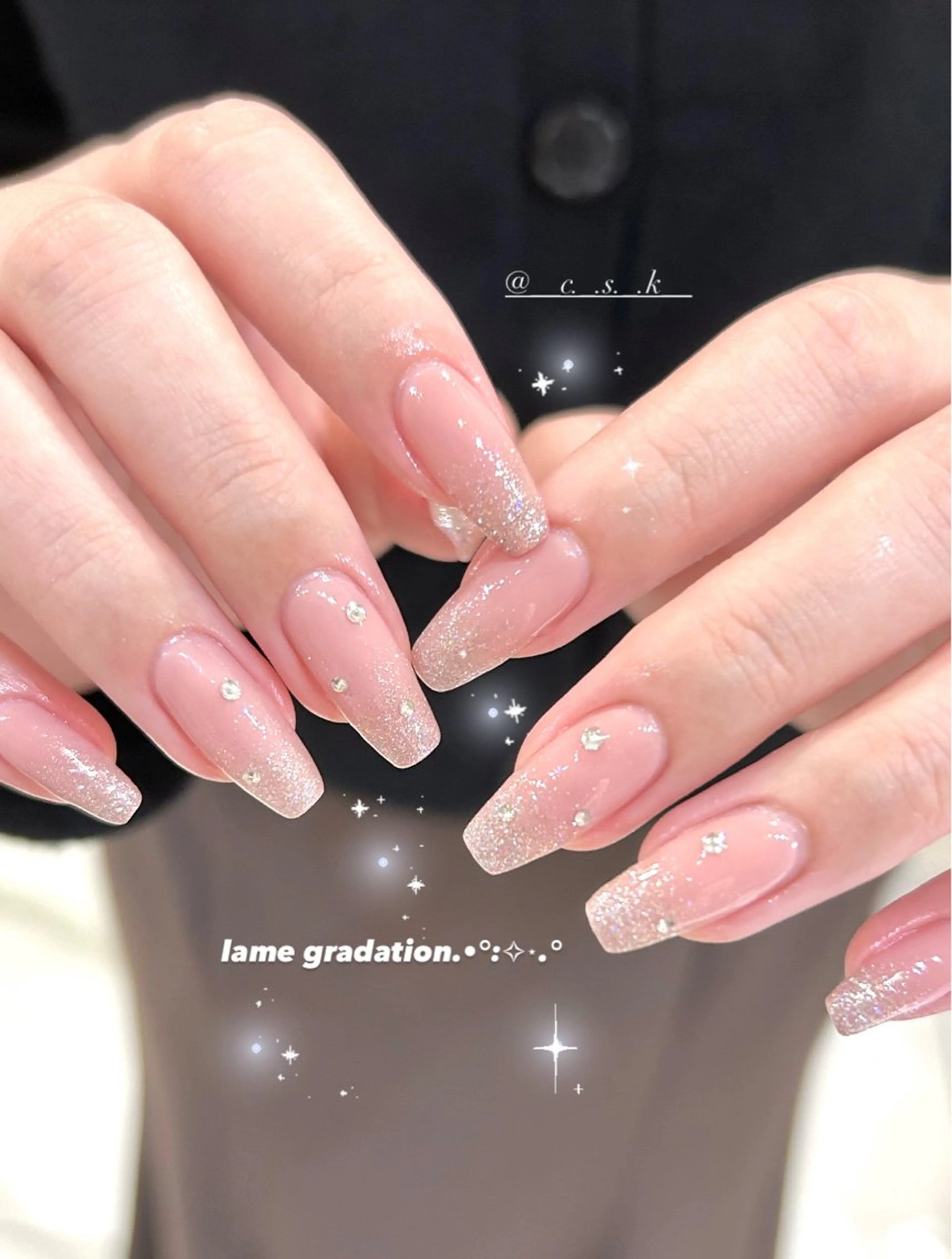 ネイル クリアネイル ラメ(グリッター) ラメグラデーション ハンドネイル 🎀チーク/ちゅるん 🫧chisa🎀のネイルデザイン