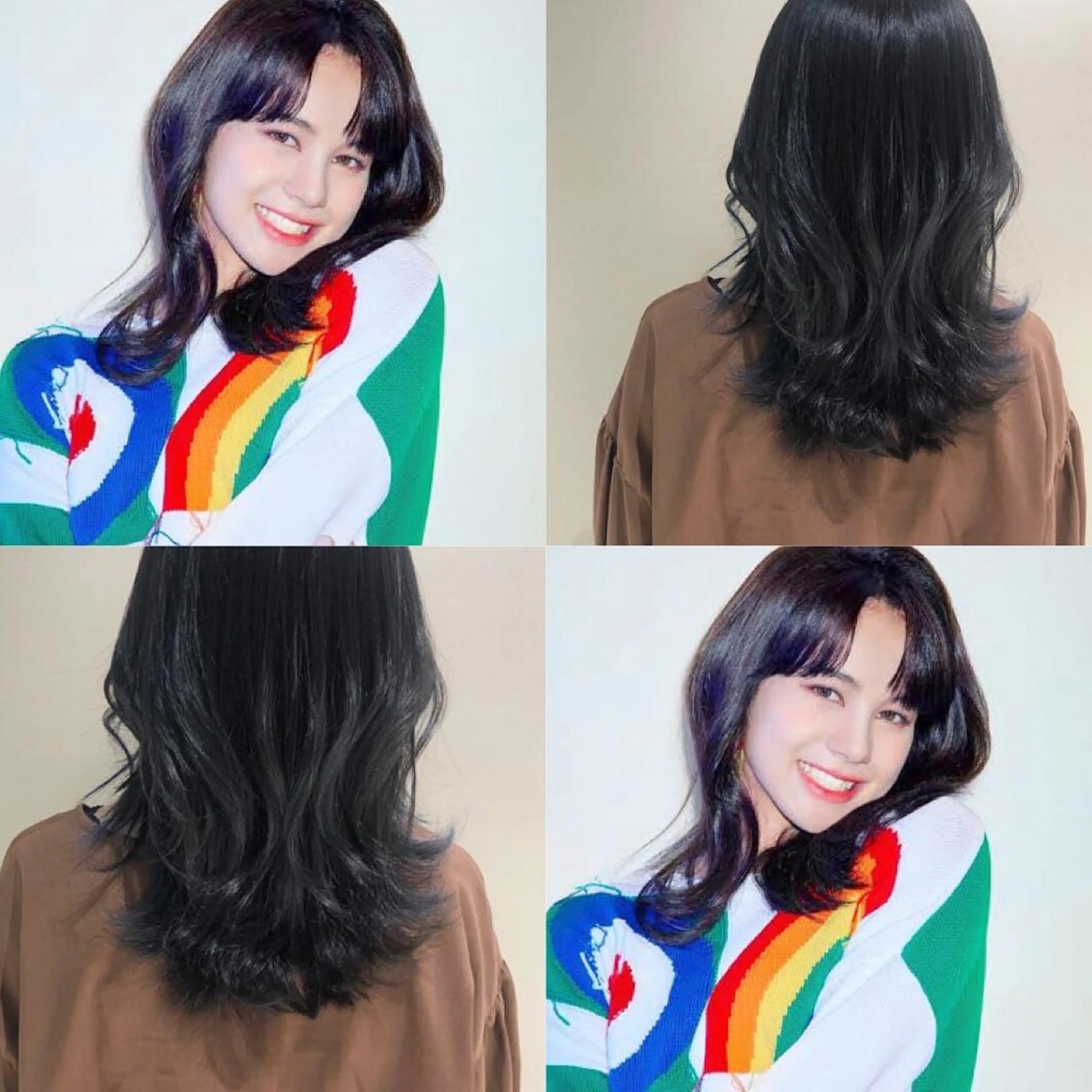 セミロング カラー パーマ ヘアアレンジ 黒髪 ブルーカラー ブルーブラック 【似合うが見つかる】 Hanaのヘアスタイル