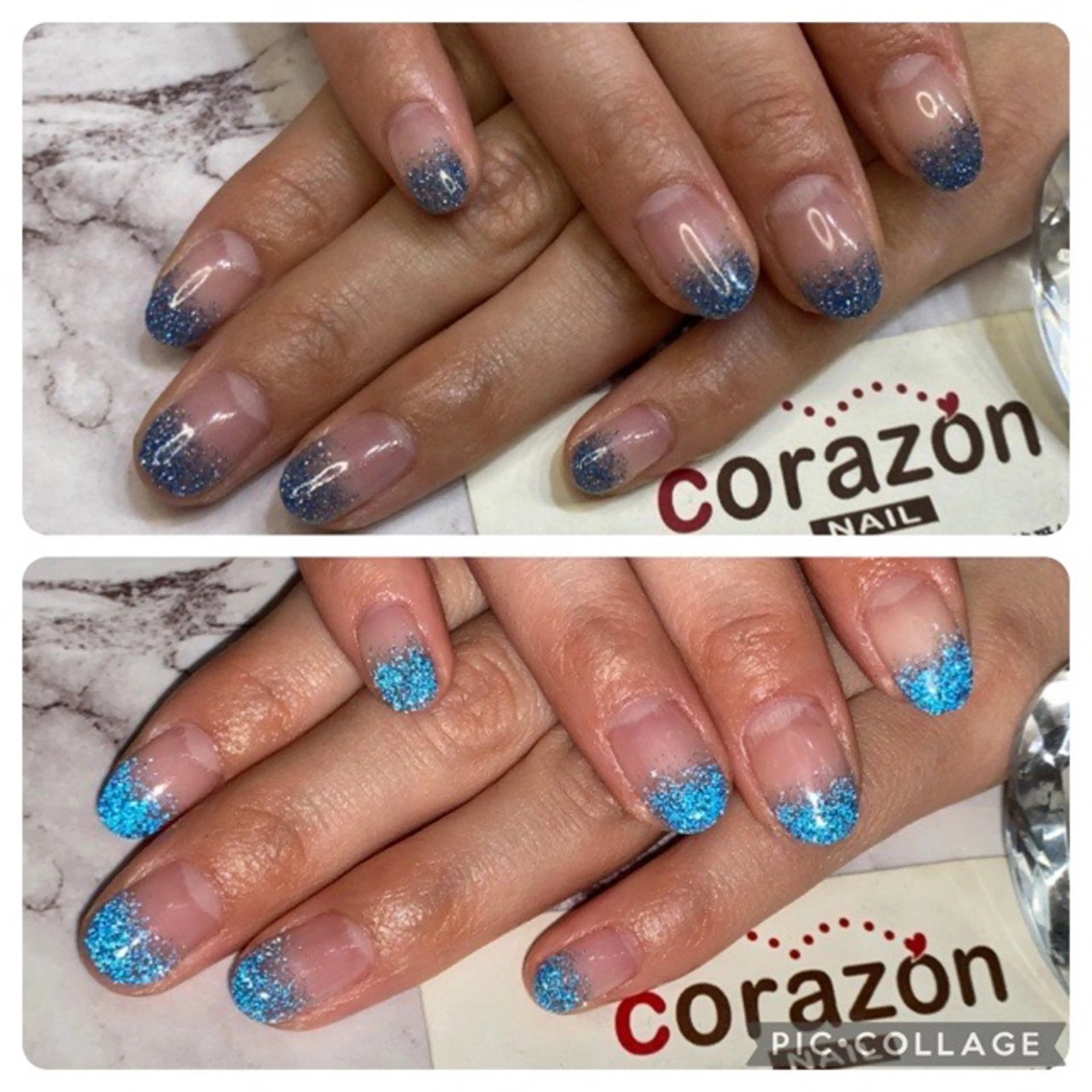 ネイル フラッシュネイル グラデーション ラメ(グリッター) ラメグラデーション 水色 ハンドネイル corazon所属・ネイリスト aicoのネイルデザイン