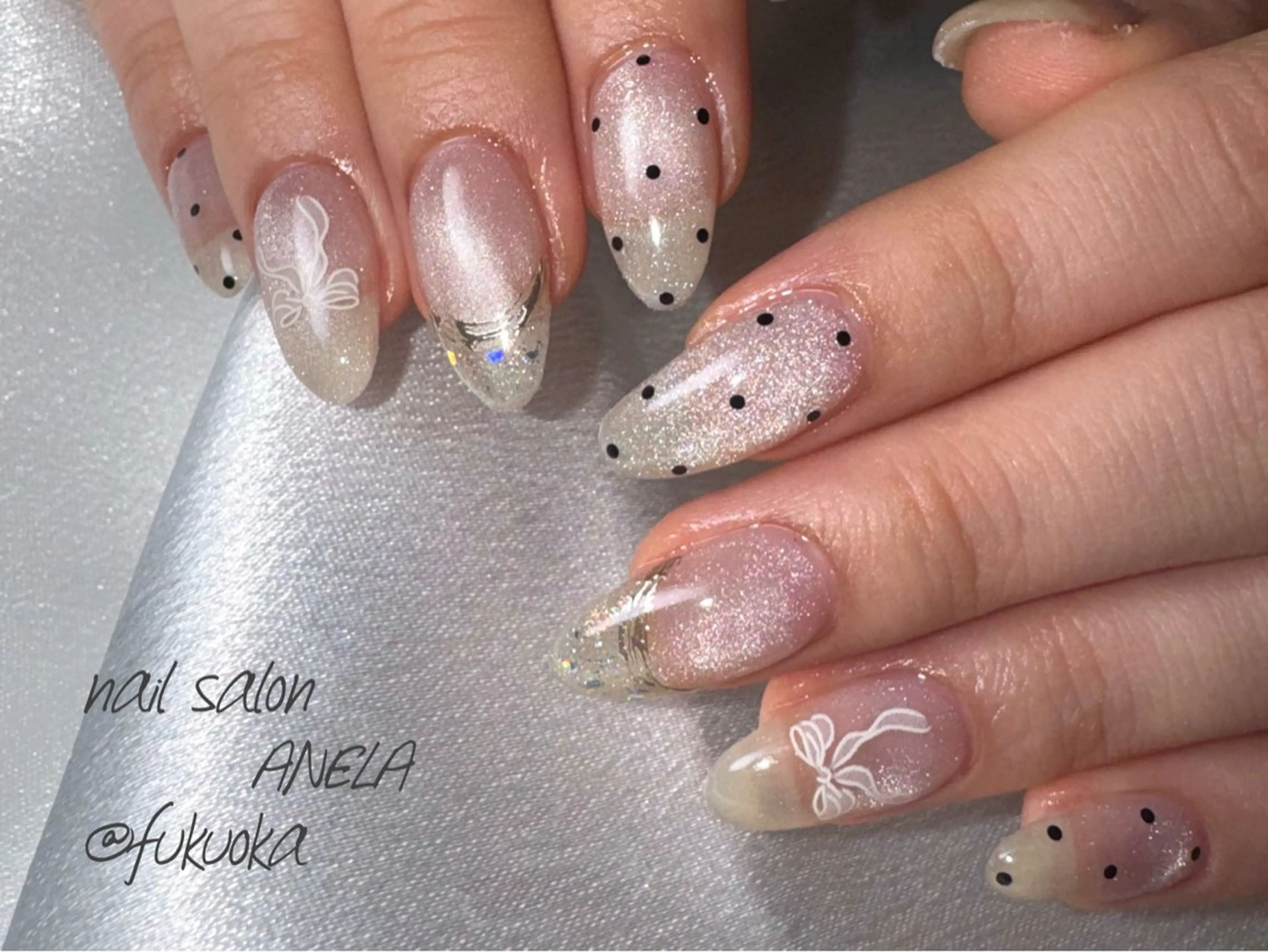 ネイル ドット リボン ハンドネイル nail salon ANELA所属・nail salon ANELA mayaのネイルデザイン