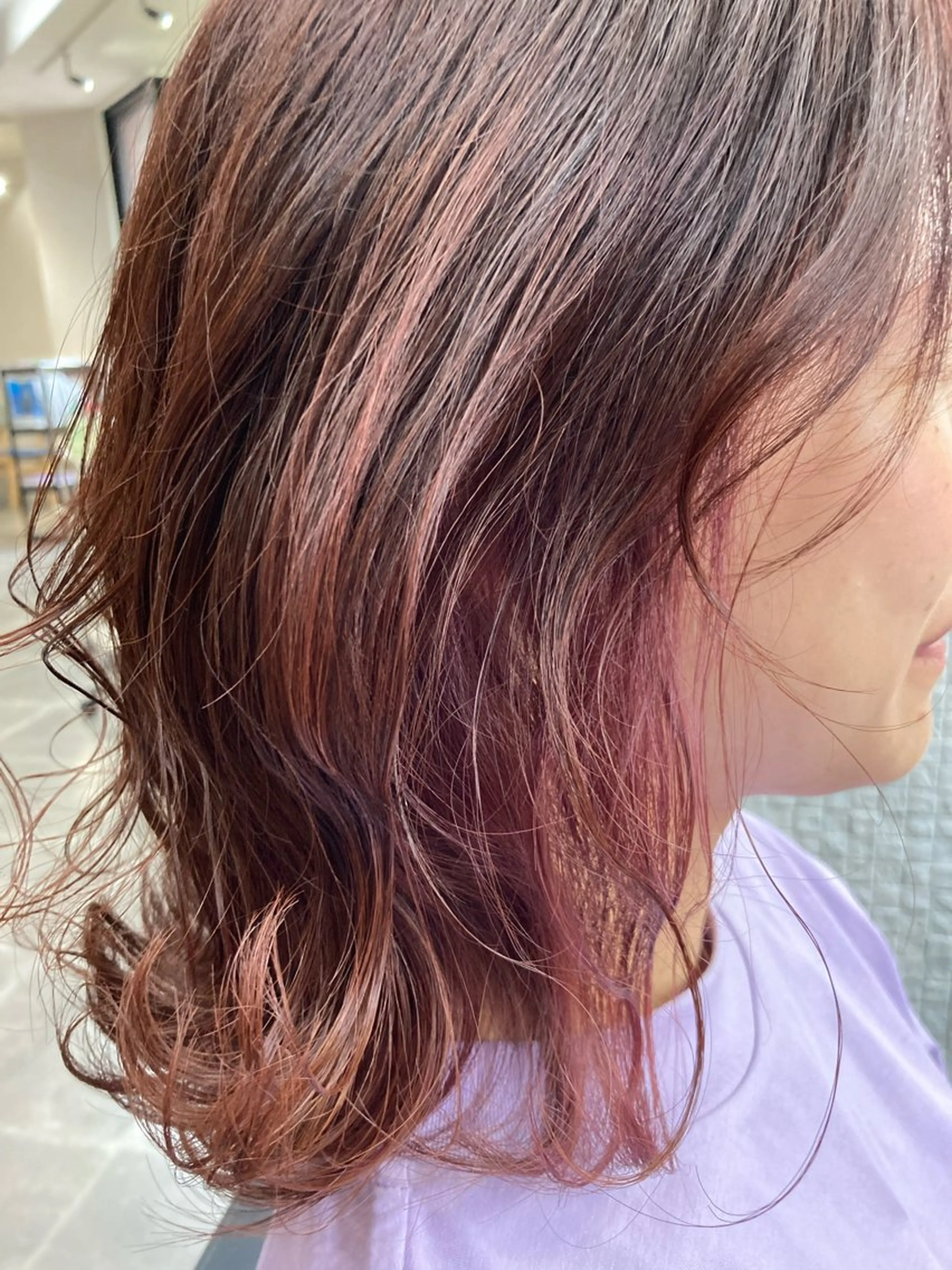 セミロング カラー ブリーチ インナーカラー ピンクカラー ピンクパープル パープルカラー 大澤 美樹 💇‍♀️店長のヘアスタイル