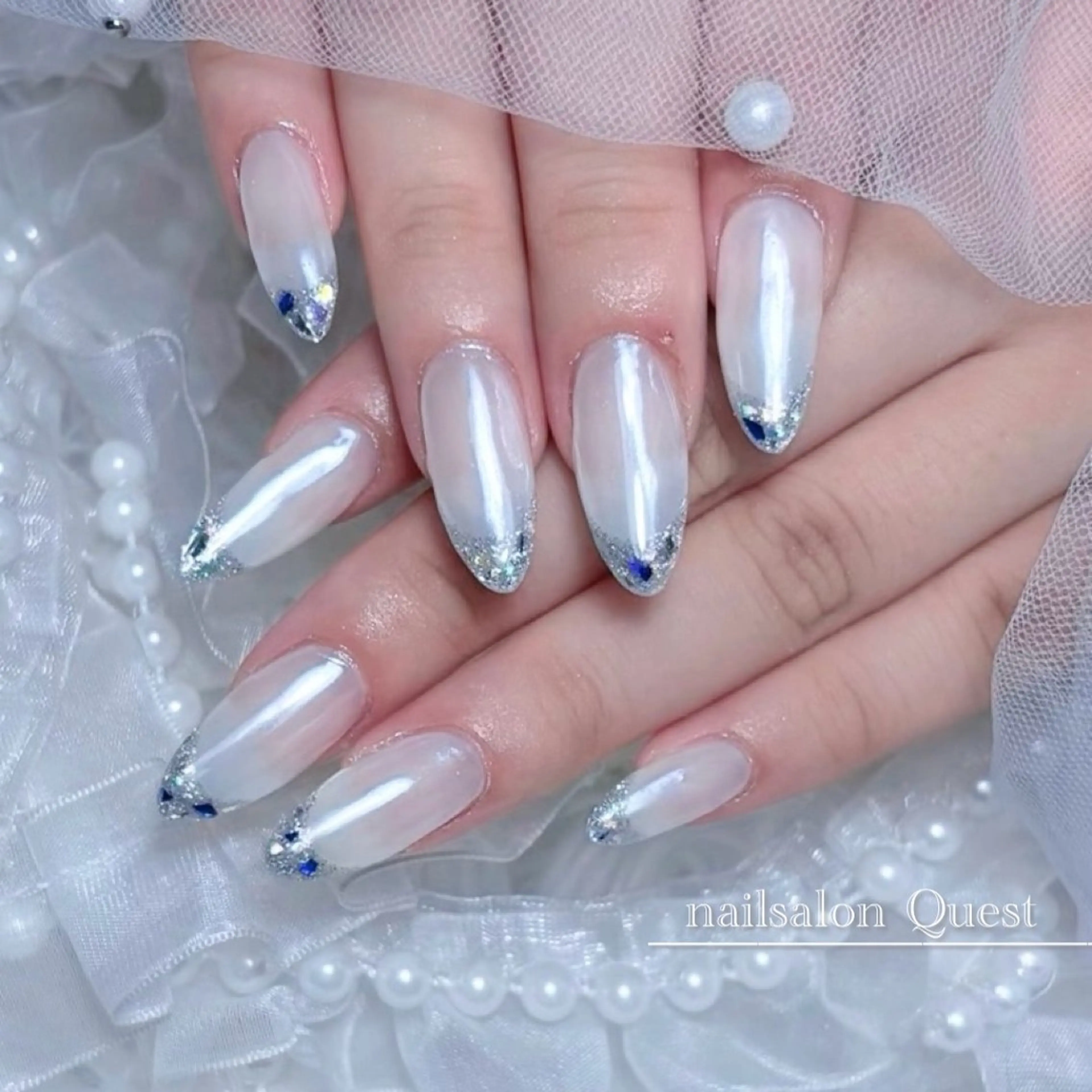 ネイル フレンチネイル ガラスフレンチ ハンドネイル nailsalon Questのネイルデザイン