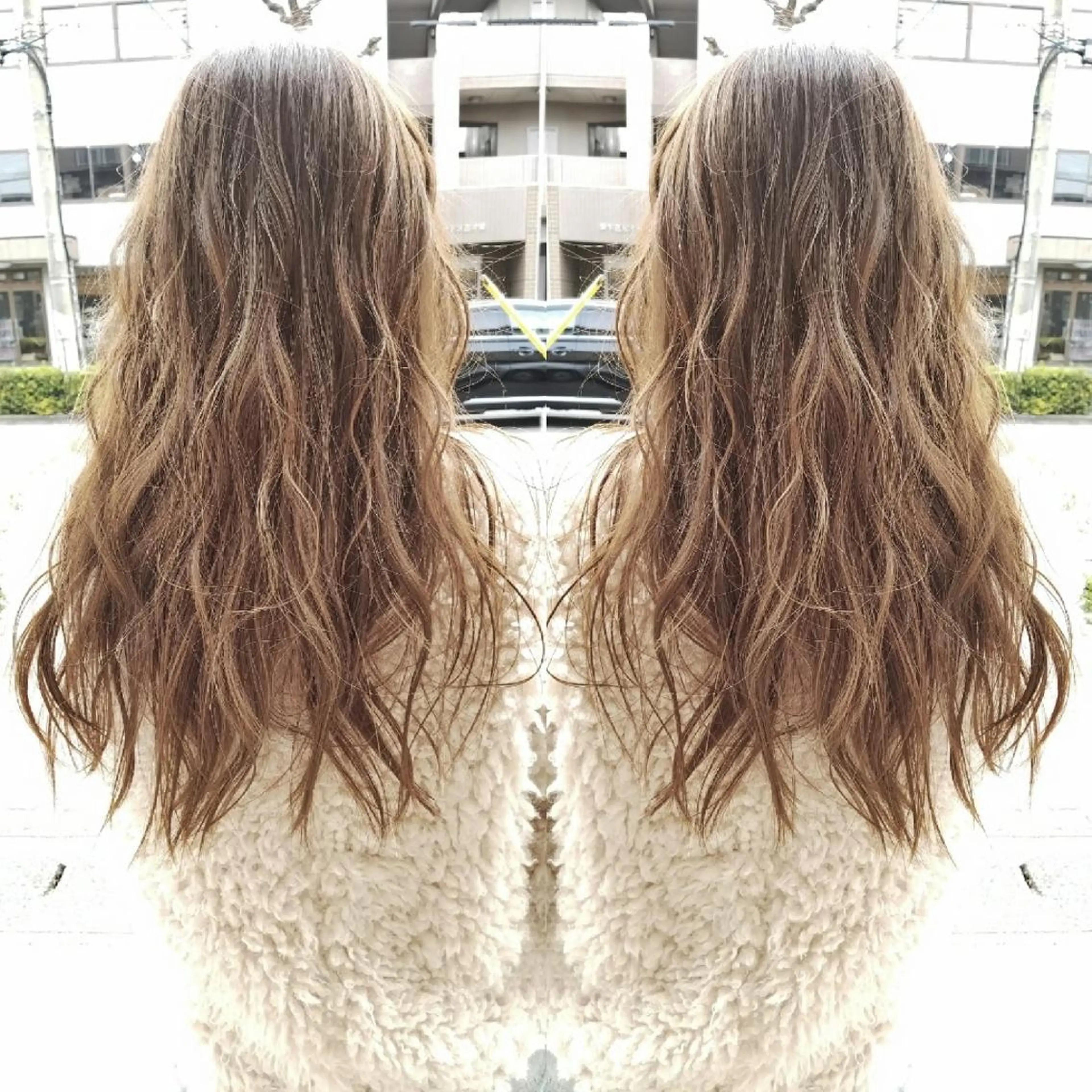 カラー ロング ベージュカラー ハイライトカラー ペールベージュ ハイライト sky所属・くわやま まさきのヘアスタイル
