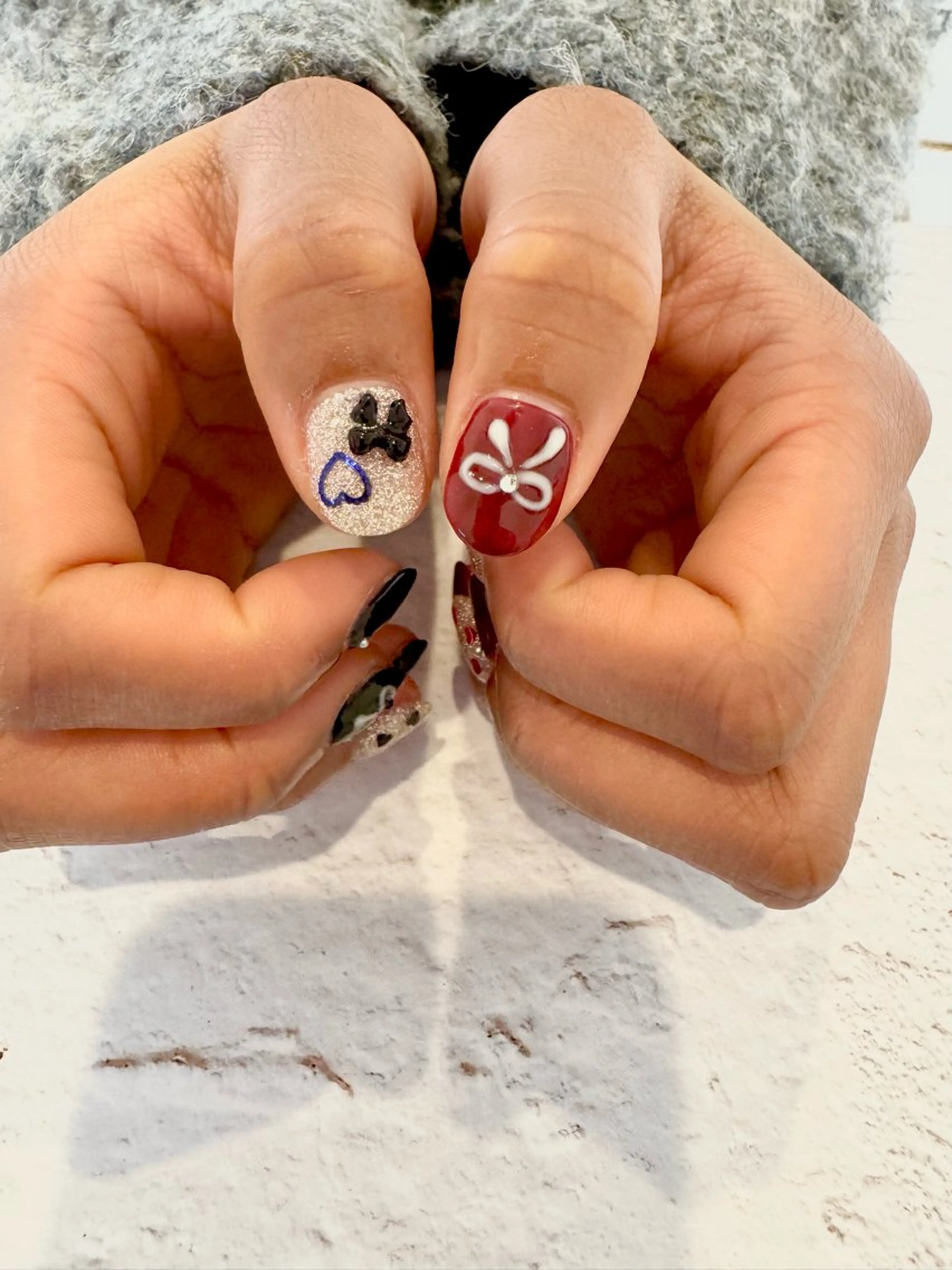 ネイル ハート 持ち込み ぷっくりネイル リボン ハンドネイル byeol nailのネイルデザイン