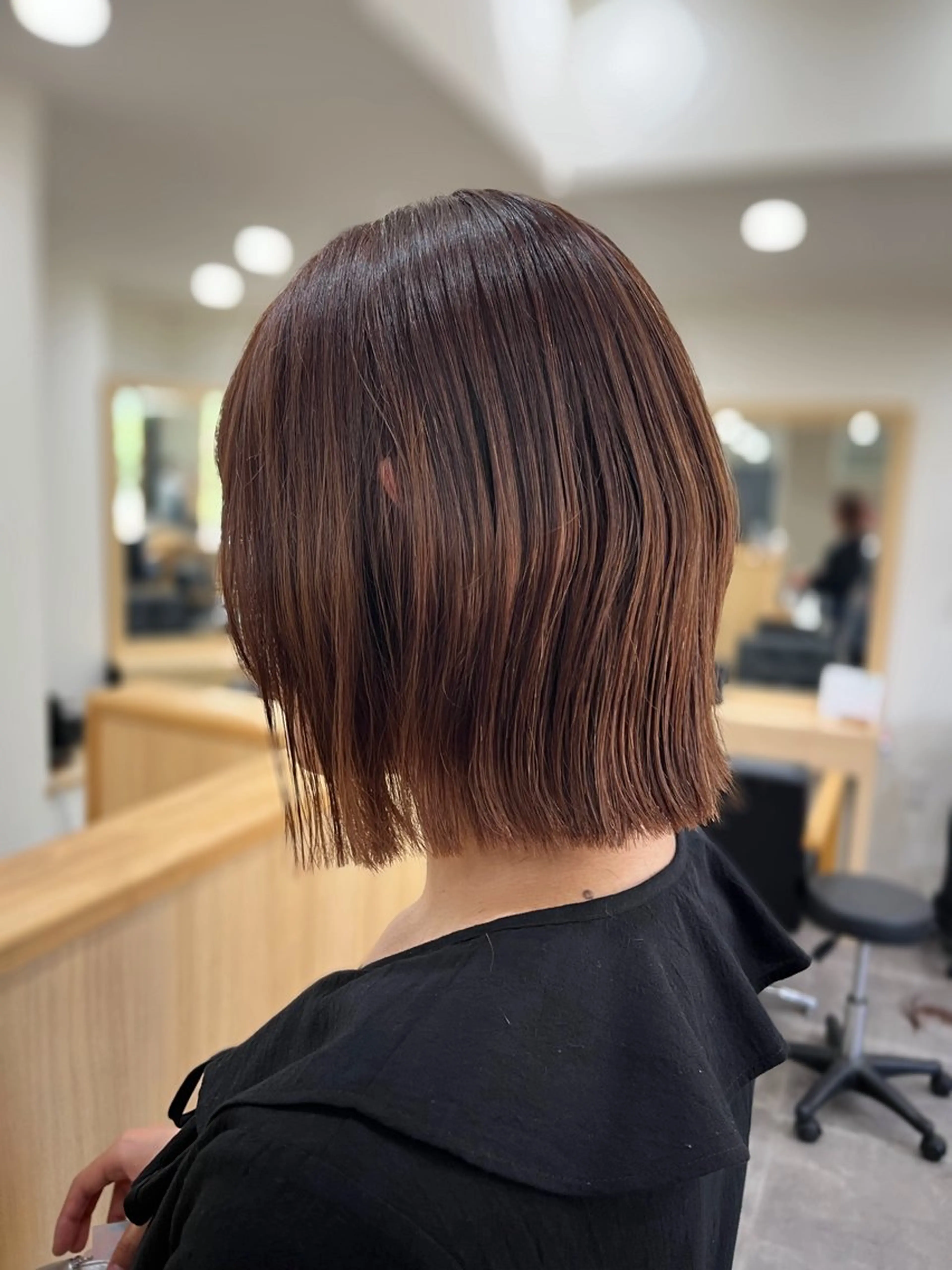 ミディアム カラー 切りっぱなしボブ ブラウンカラー オレンジ オレンジブラウン ボブ カット ヘアカラー トリートメント kakko所属・(kakko) ayumiのヘアスタイル