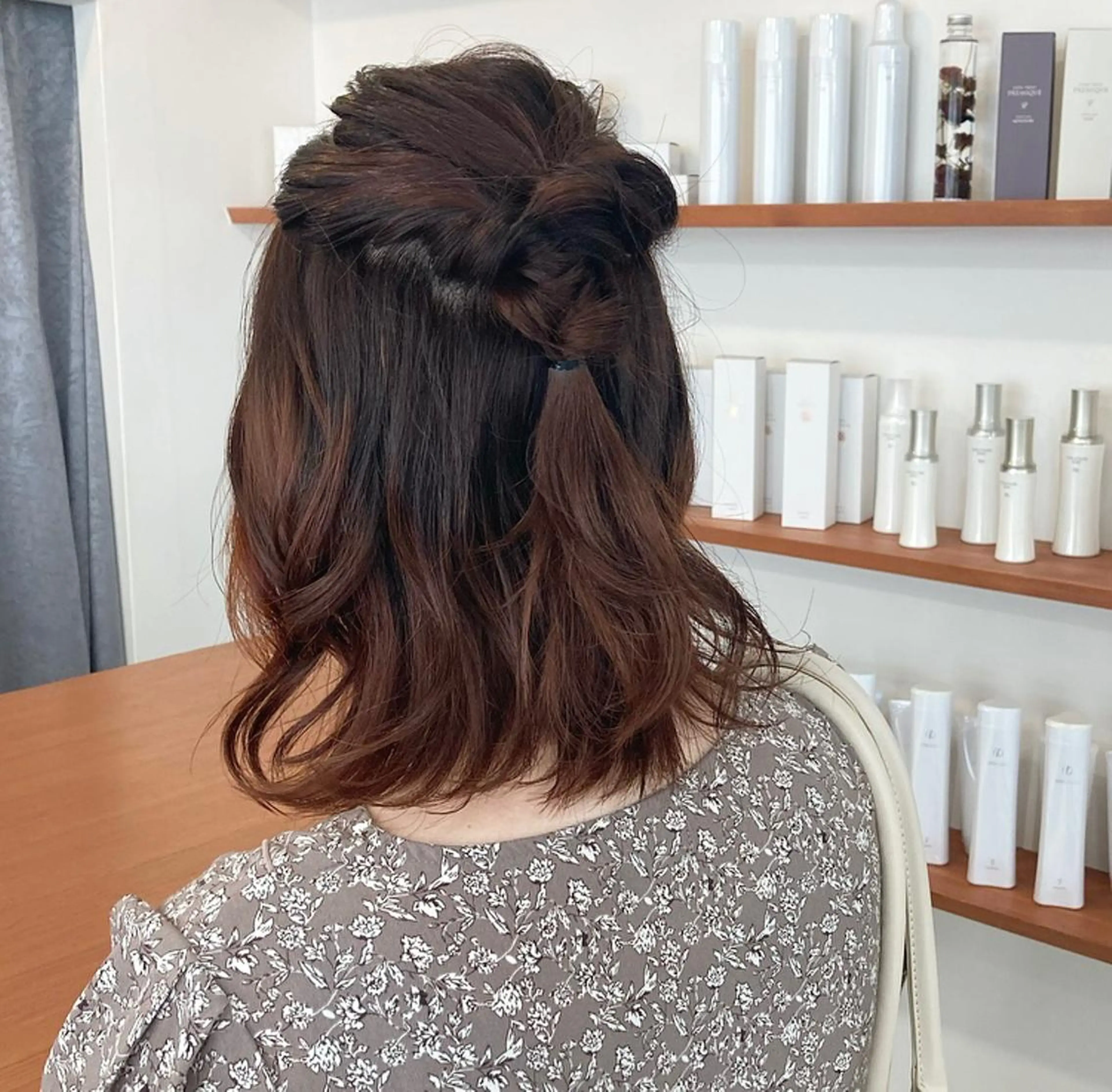 ミディアム カラー ヘアアレンジ オレンジ 簡単アレンジ お洒落パーマ/ 艶カラー/michiのヘアスタイル